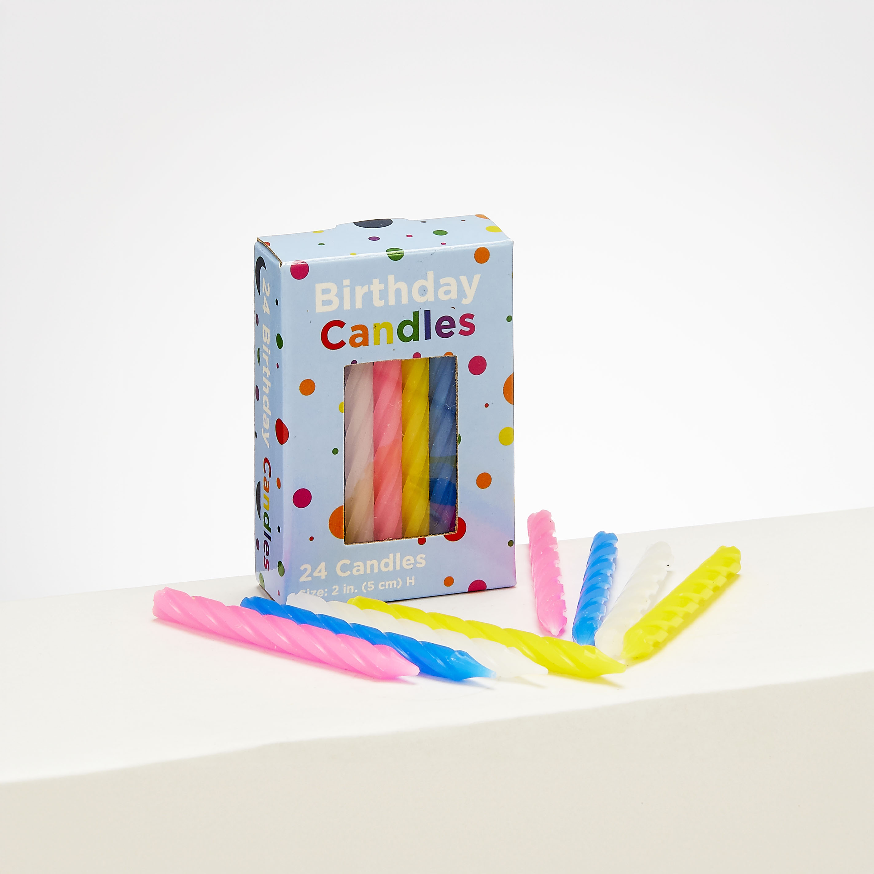 BIRTHDAY CANDLES, MULTICOLOR, 2", 24/COLOR BOX