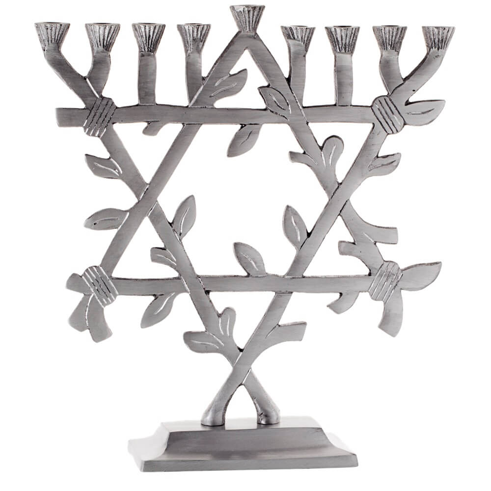 Shinny Standing Star Of David Menorah -  9"