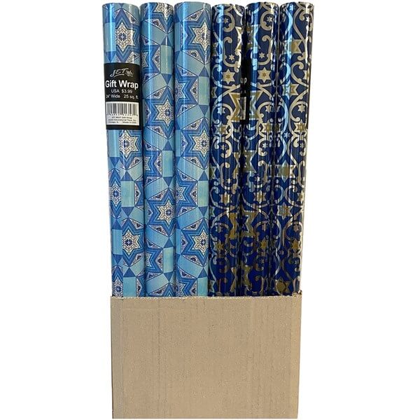 Dark Blue Hanukkah Gift Wrap Roll - Assorted  Designs -Perfect For Hanukkah