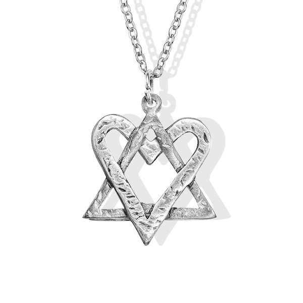 Silver Heart-Star Fusion Necklace made from Rockets and Iron Dome