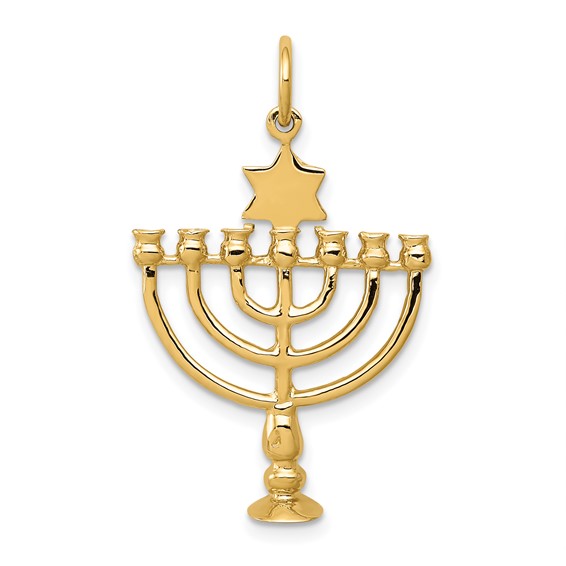 14K Yellow Gold Star Of David Menorah Pendant