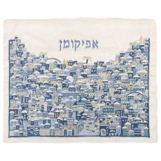 Blue Jerusalem Embroidered Afikomen Bag By Yair Emanuel -Perfect For Passover