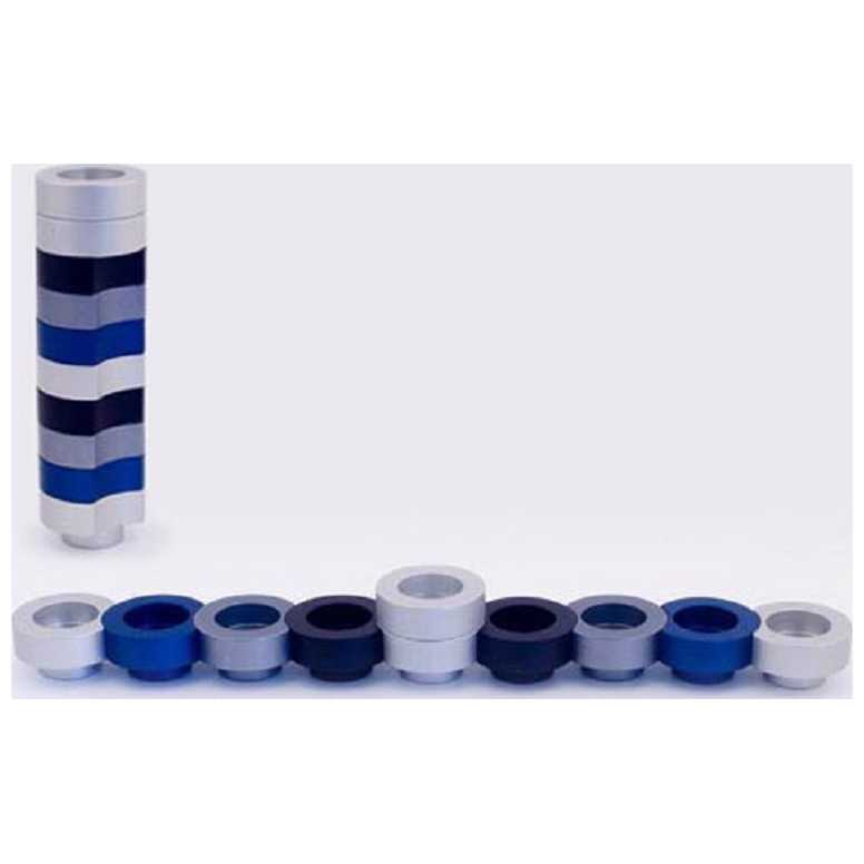 Blue & Silver Aluminum Donut Travel Menorah By Agayof -Perfect For Hanukkah
