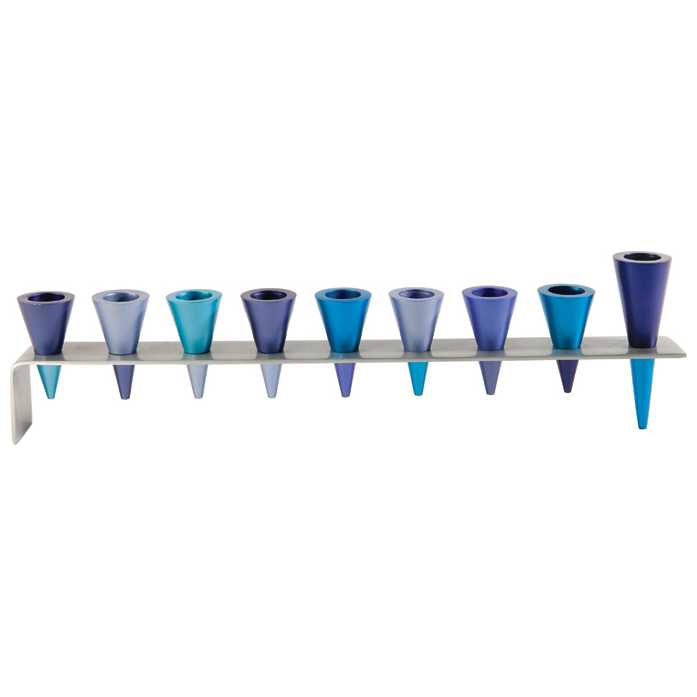 Blue Anodized Aluminum Cone Menorah By Yair Emanuel -Perfect For Hanukkah