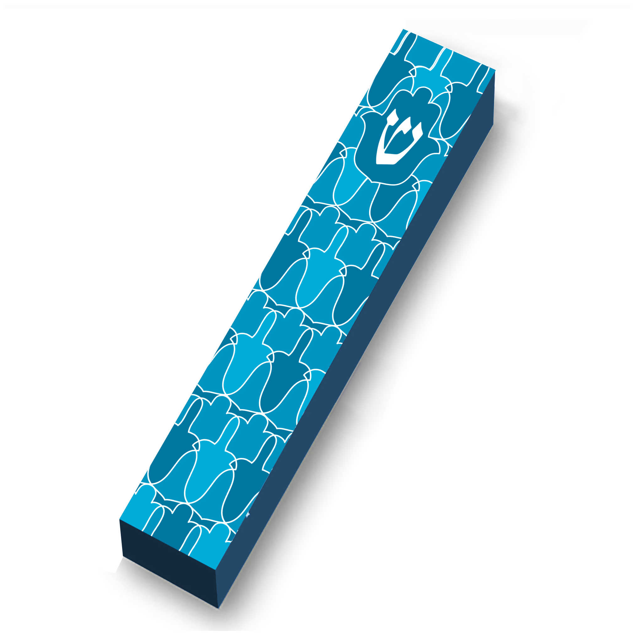 Aqua Hamsa Pattern Wood Mezuzah Case