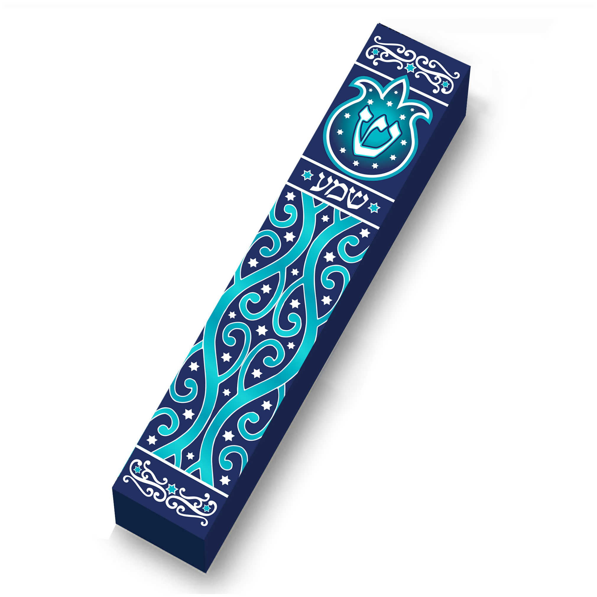 Aqua Pomegranate Wood Mezuzah Case