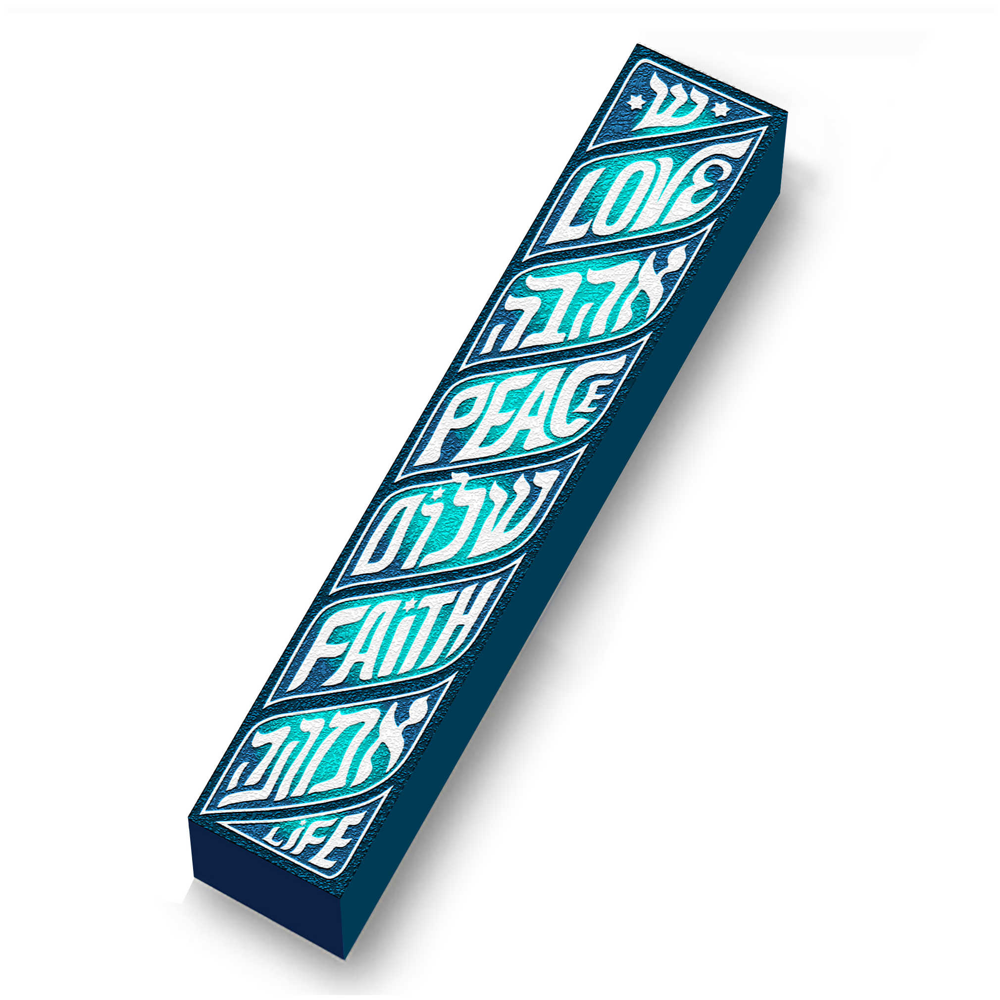 Aqua Totem Pole Wood Mezuzah Case