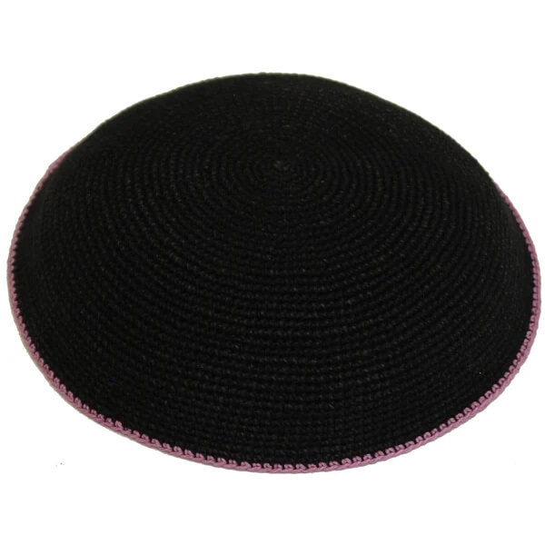 Black Knit Kippot - Lavender Rim