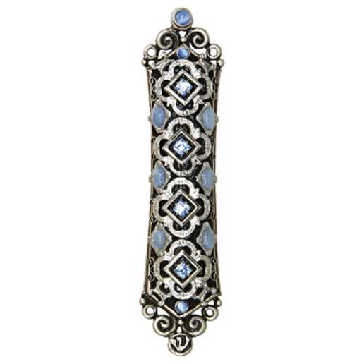 Black With Blue Crystal Mezuzah Case