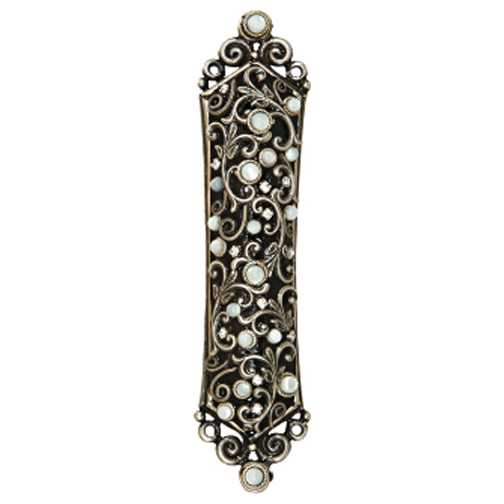 Black With Mother Of Pearl Flowers Mezuzah Case
