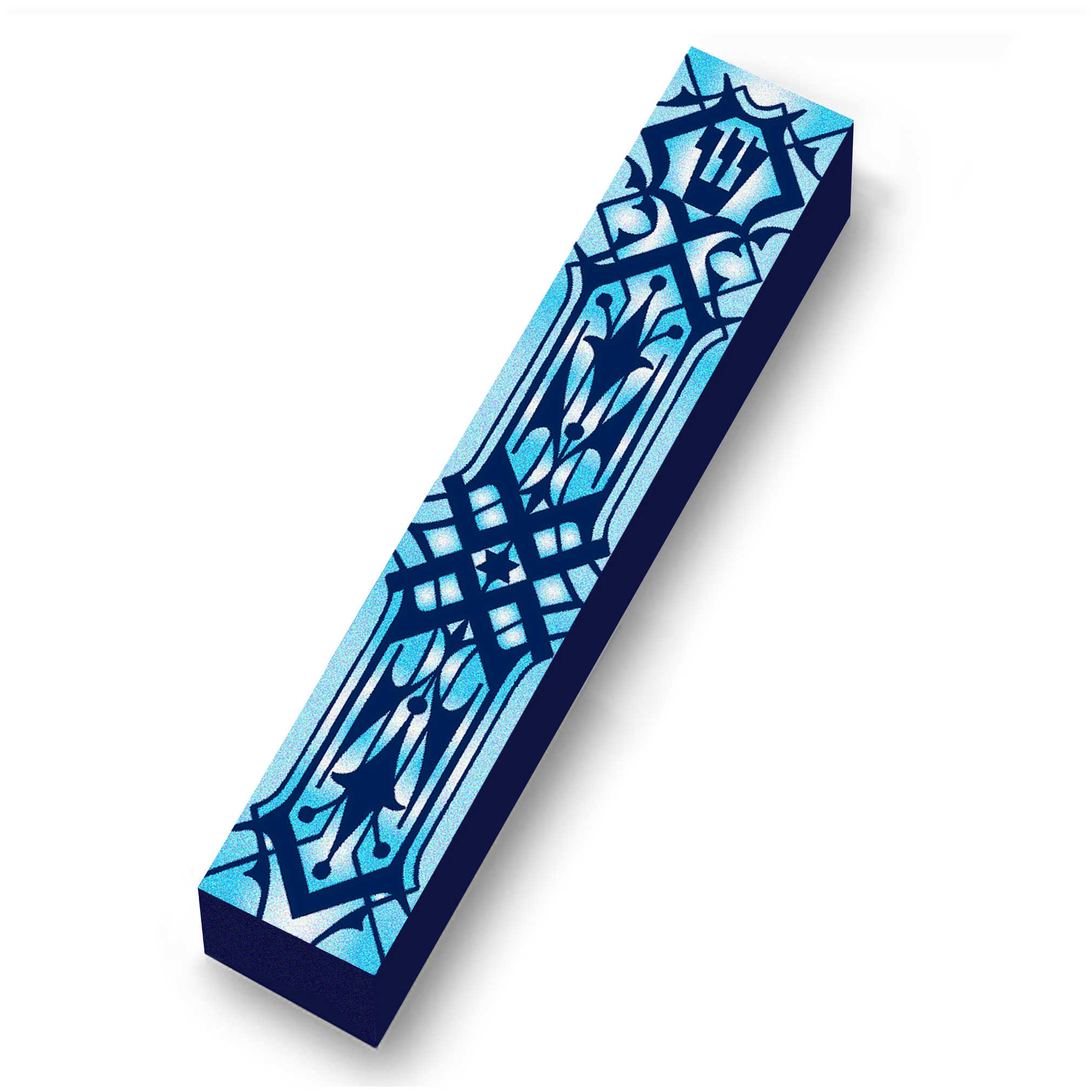 Blue Art Deco Wood Mezuzah Case