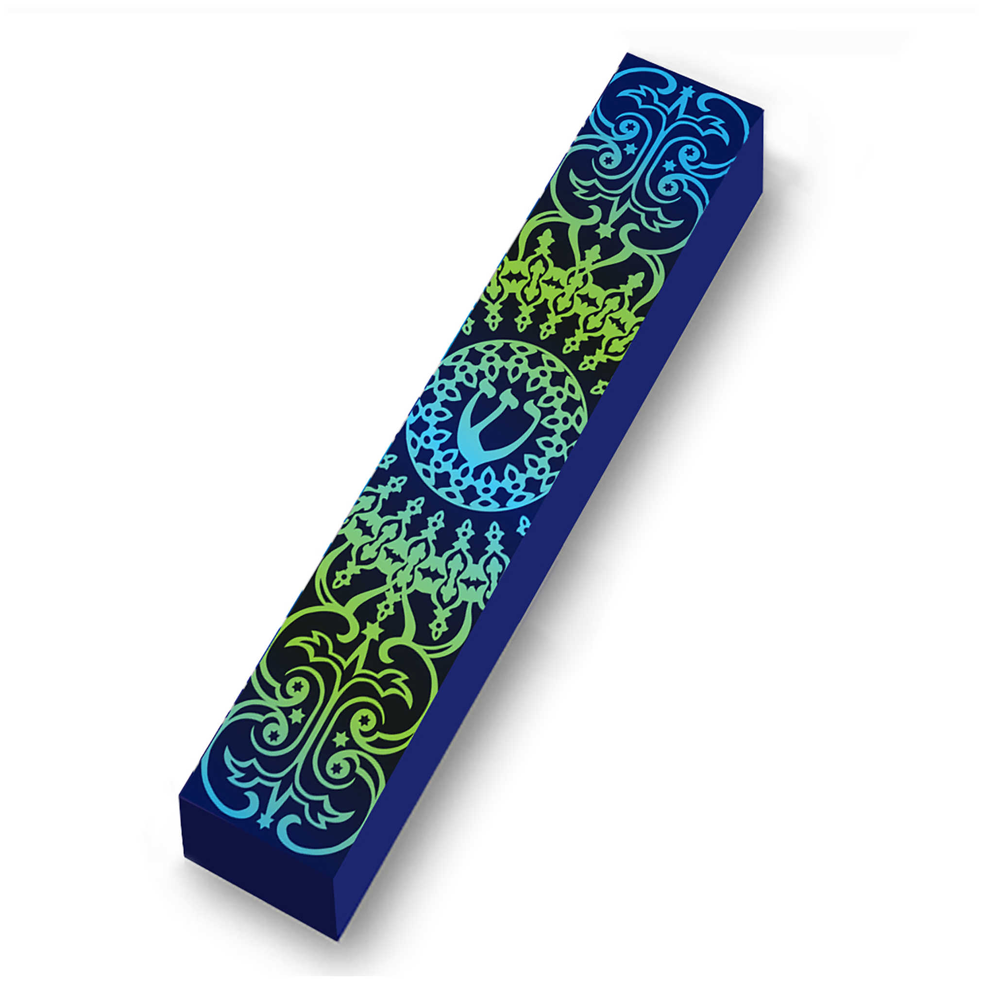 Blue & Green Mandala Wood Mezuzah Case