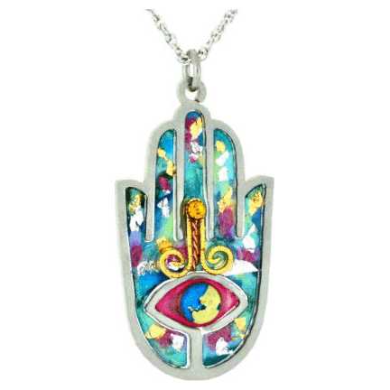 Blue hamsa hand necklace deals