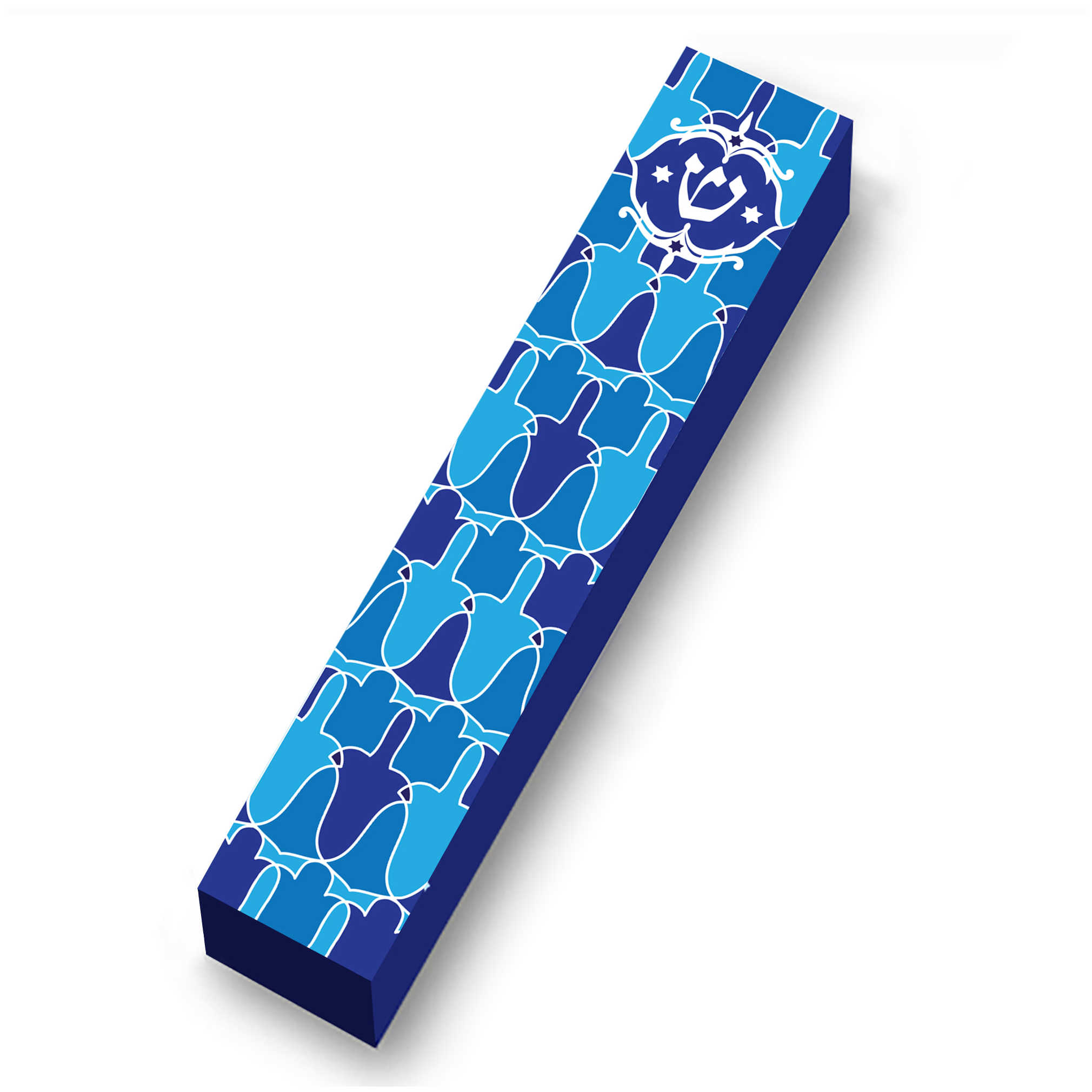 Blue Hamsa Pattern Wood Mezuzah Case