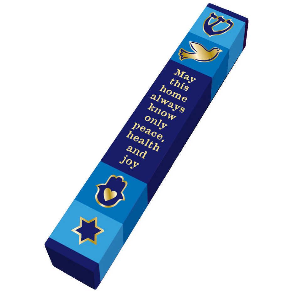 Blue Home Blessing Wood Mezuzah Case