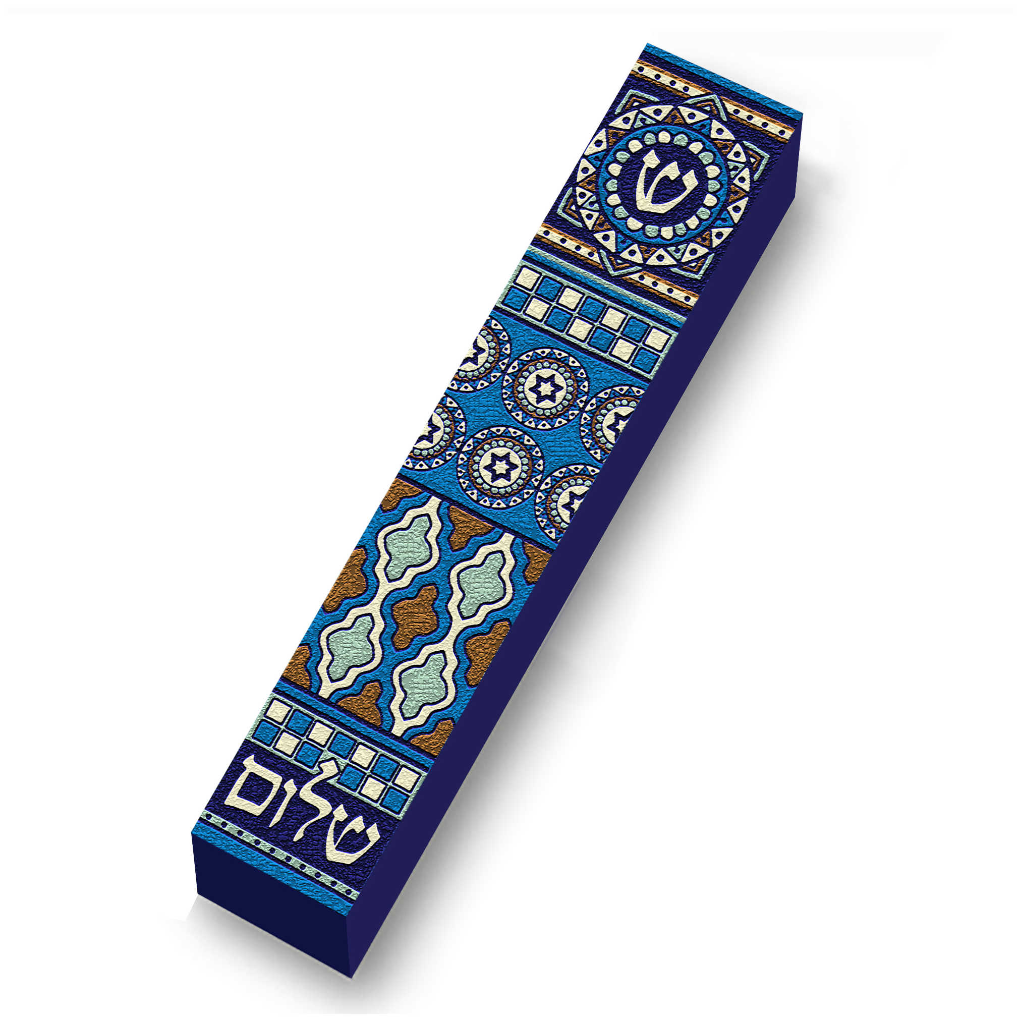 Blue Old Tiles Wood Mezuzah Case
