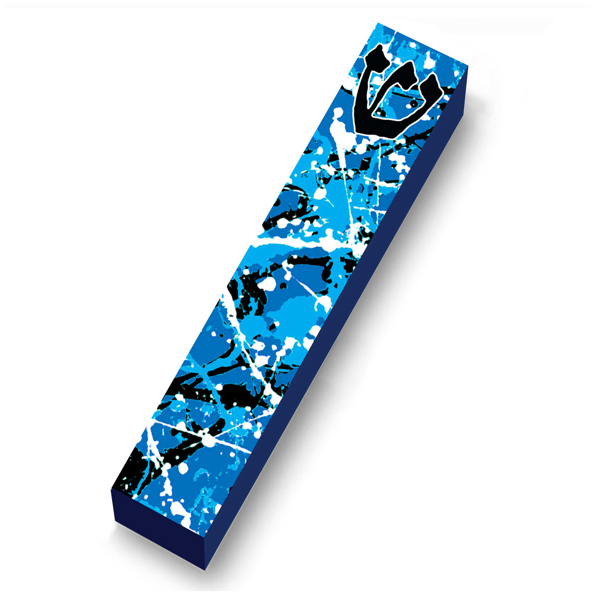 Blue Paint Splatters Wood Mezuzah Case