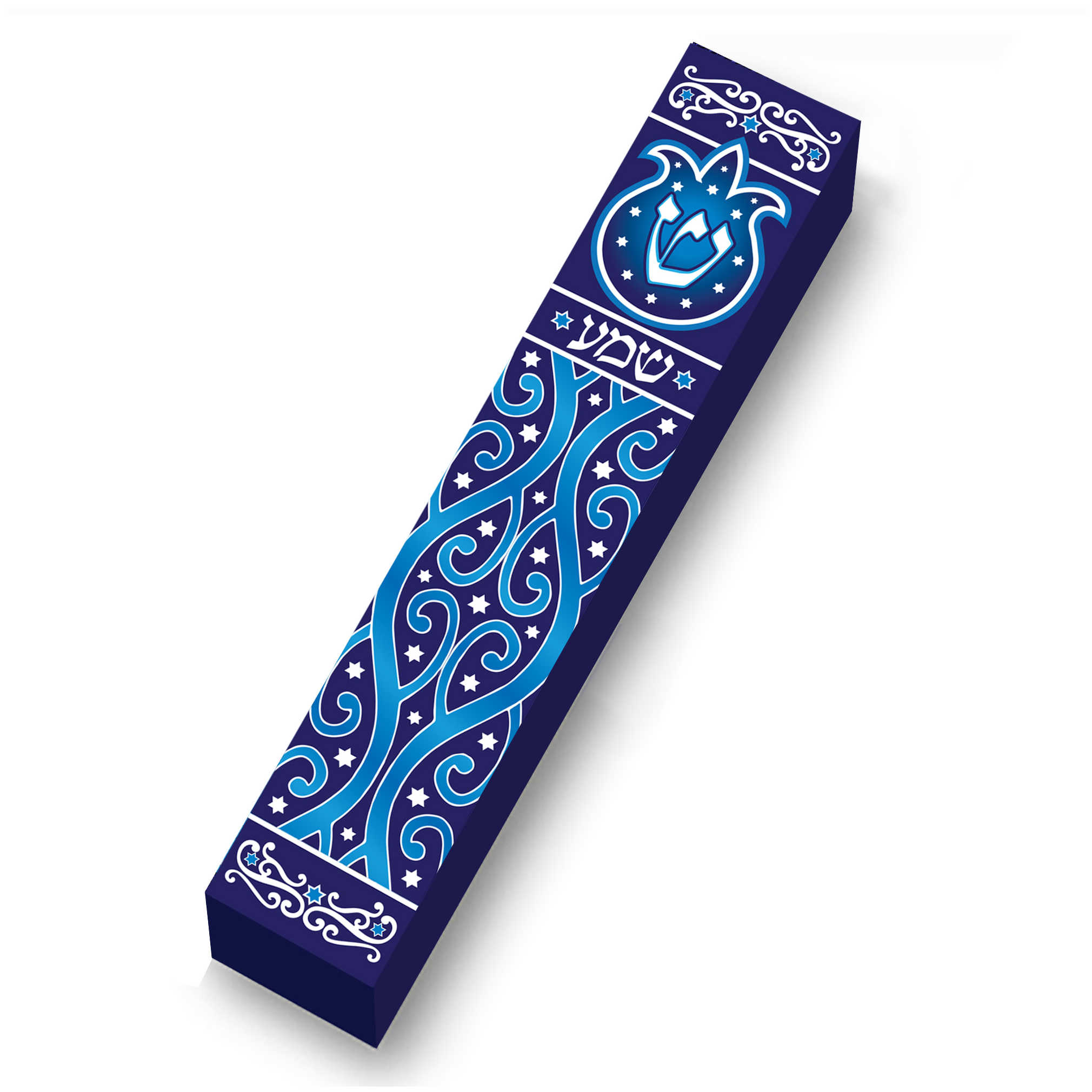 Blue Pomegranate Wood Mezuzah Case