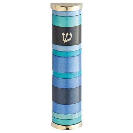 Blue Rings Aluminum Mezuzah Case - 10Cm