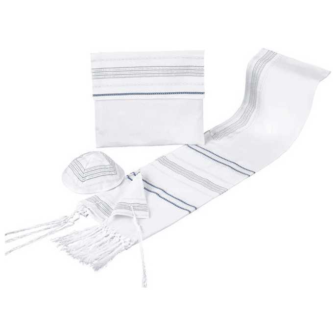 Blue & Silver Stripes Veesilk Tallit Set