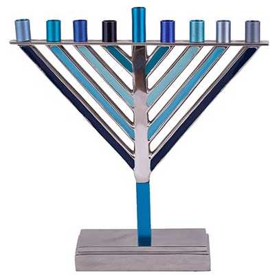 Blue Small Enamel Painted Chabad Hanukkah Menorah Yair Emanuel -Perfect For Hanukkah