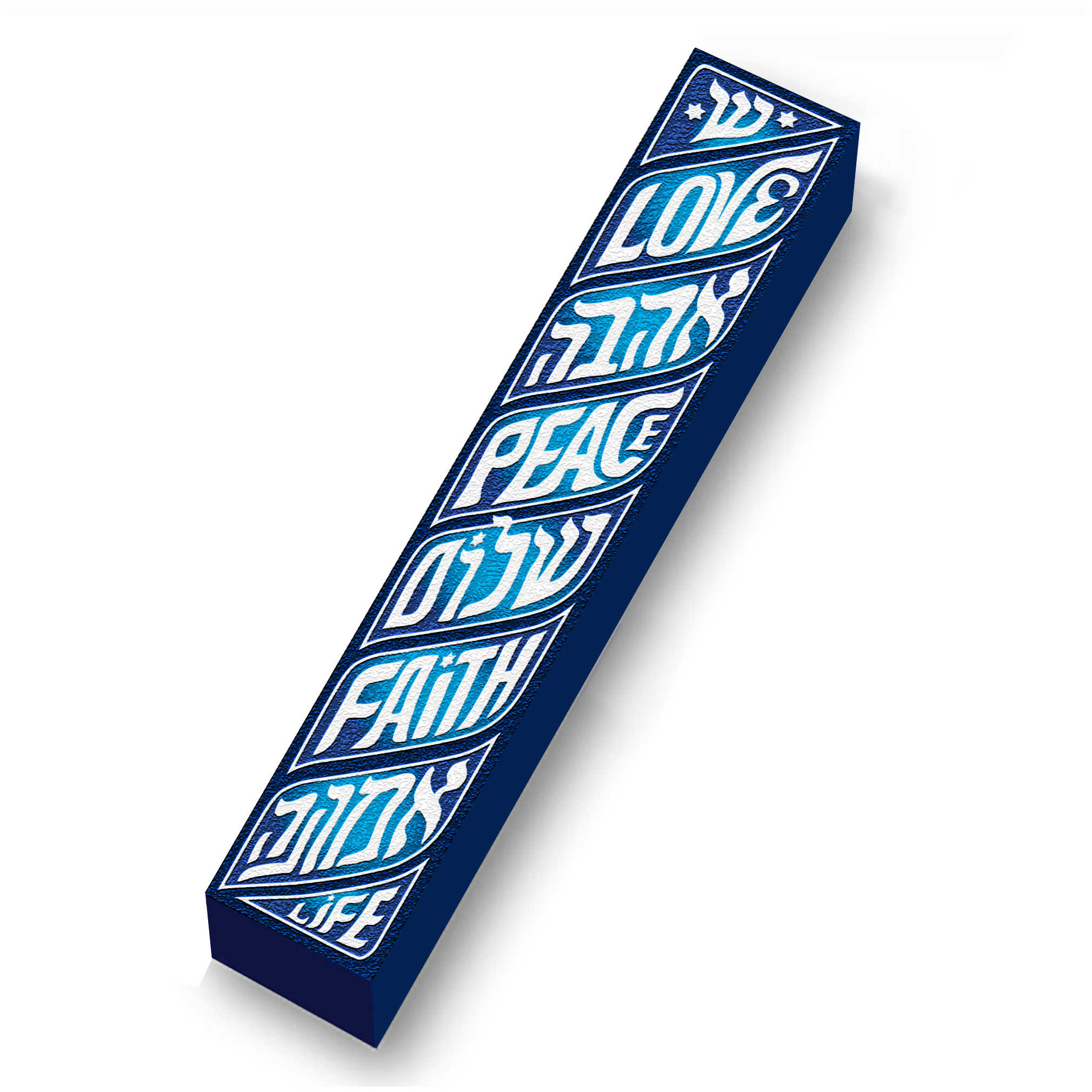 Blue Totem Pole Wood Mezuzah Case