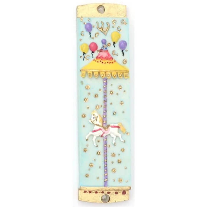 Blue Carousel Mezuzah Case