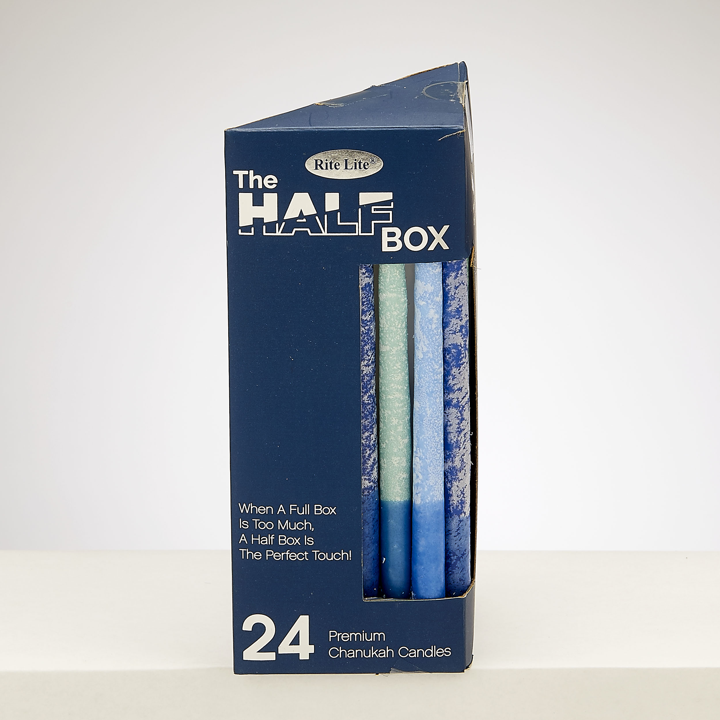 "THE HALF BOX" 24 PACK CHANUKAH CANDLES,FROSTED BLUES,GIFTBOX