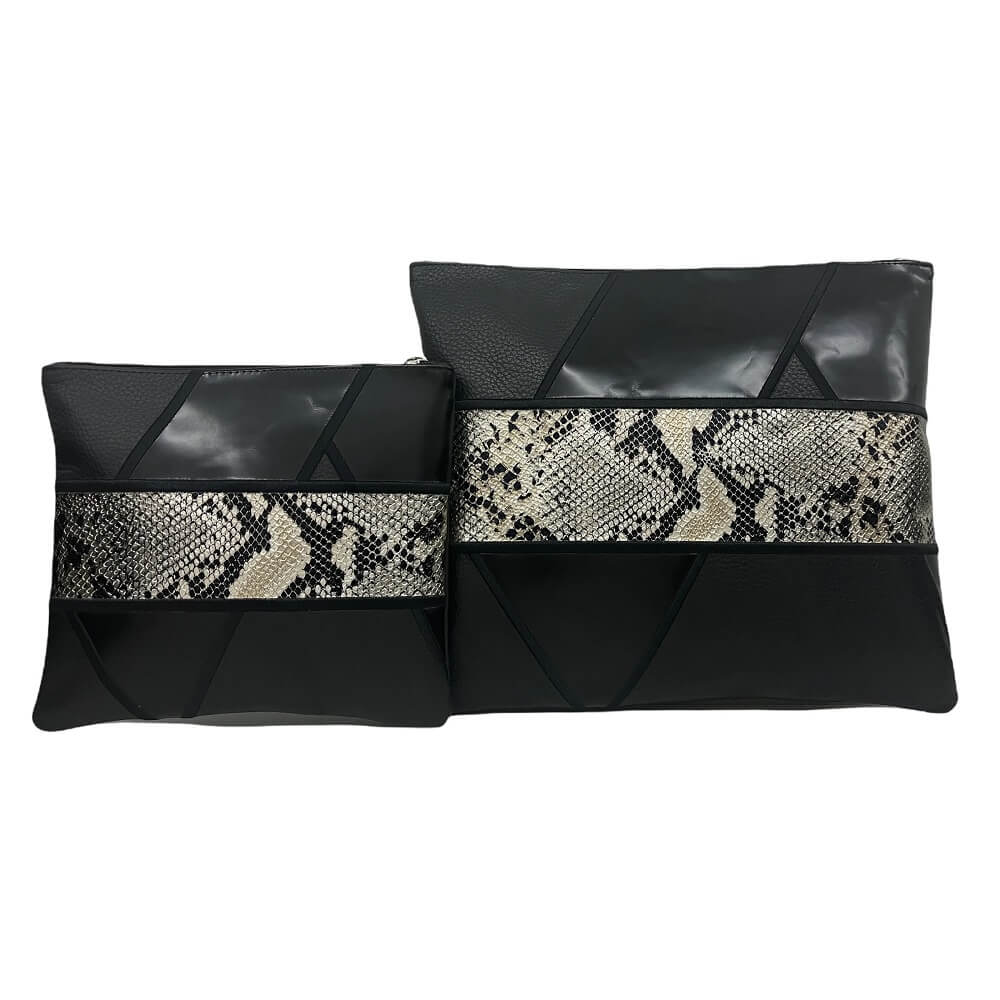 Two Toned Multi-Textured Personalized Tallit & Tefillin Bag Set - Navy/green Leather