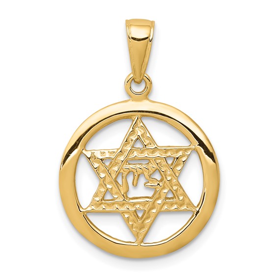 14K Yellow Gold Zion Star Of David Circle Pendant
