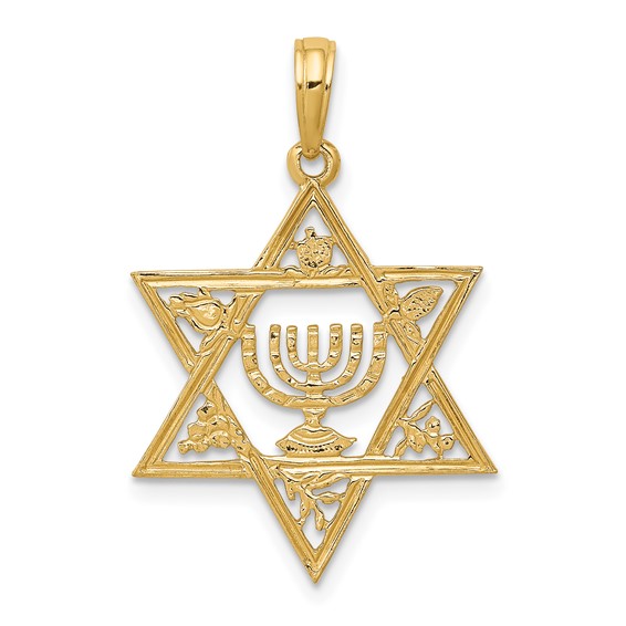 Gold plated Star Of David Menorah Jewish Hanukkah Israel Pendant Chain Necklace 