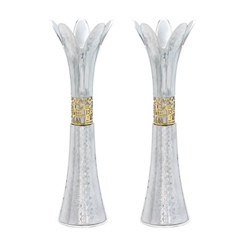 Flower Metal Cutout Candlesticks 8" - Silver