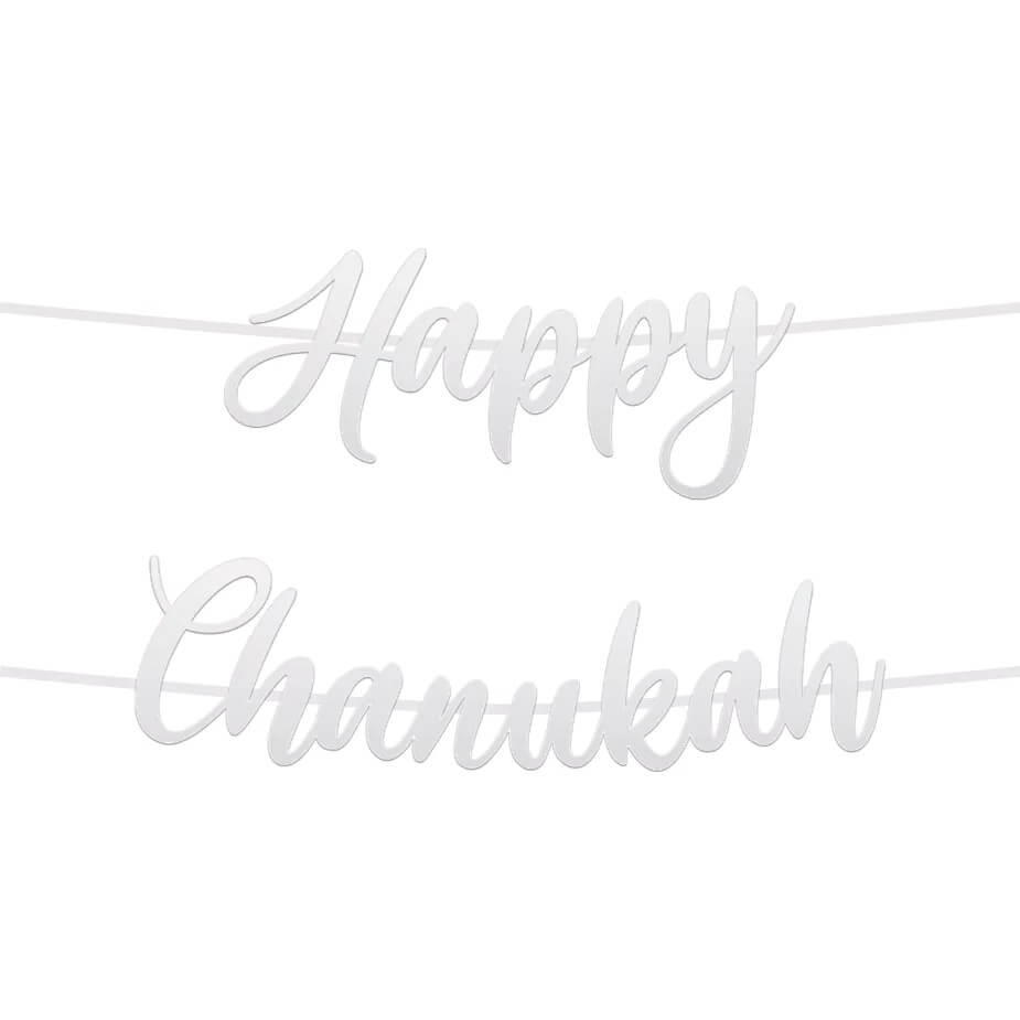 Happy Hanukkah Foil Bunting - Silver -Perfect For Hanukkah