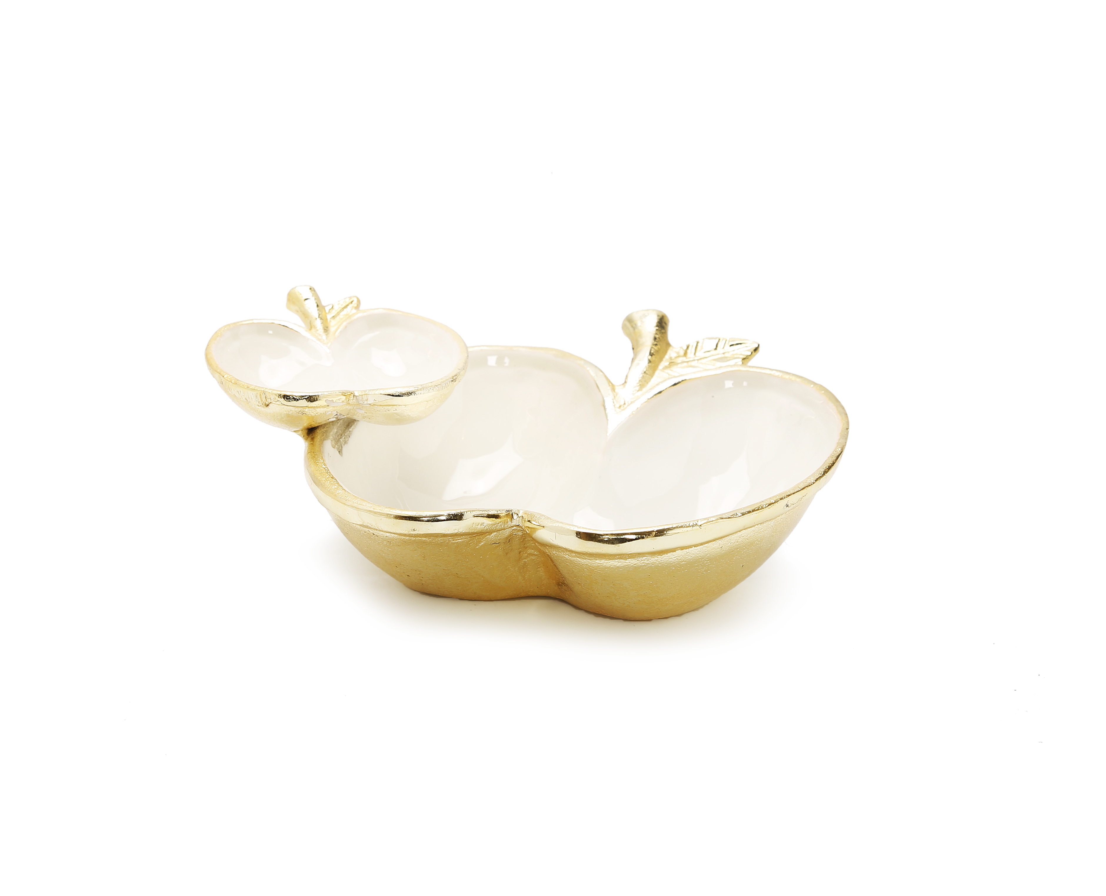 Two Apple Dish Gold/White
