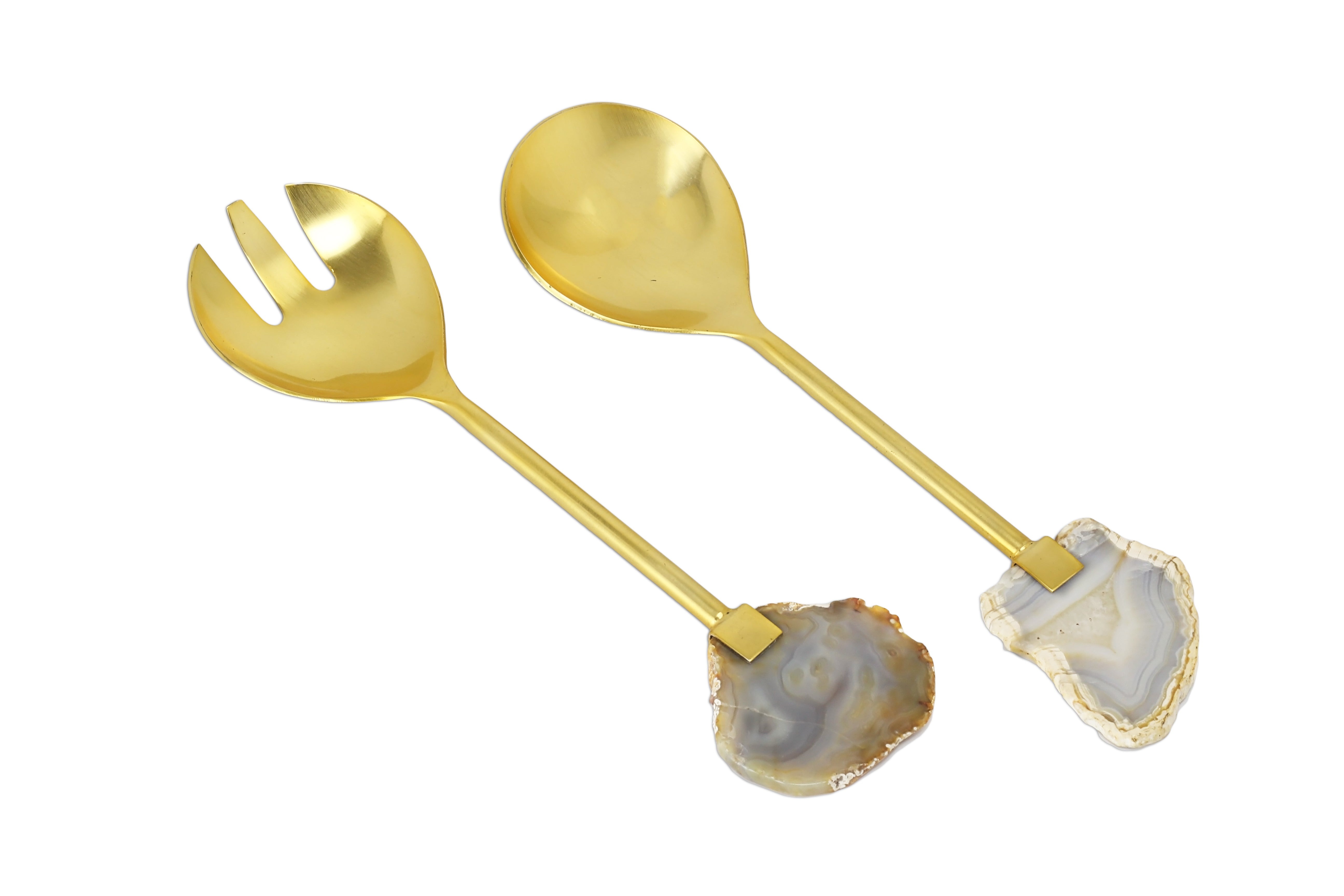 Set of 2 Salad Servers with Agate Stone Handle