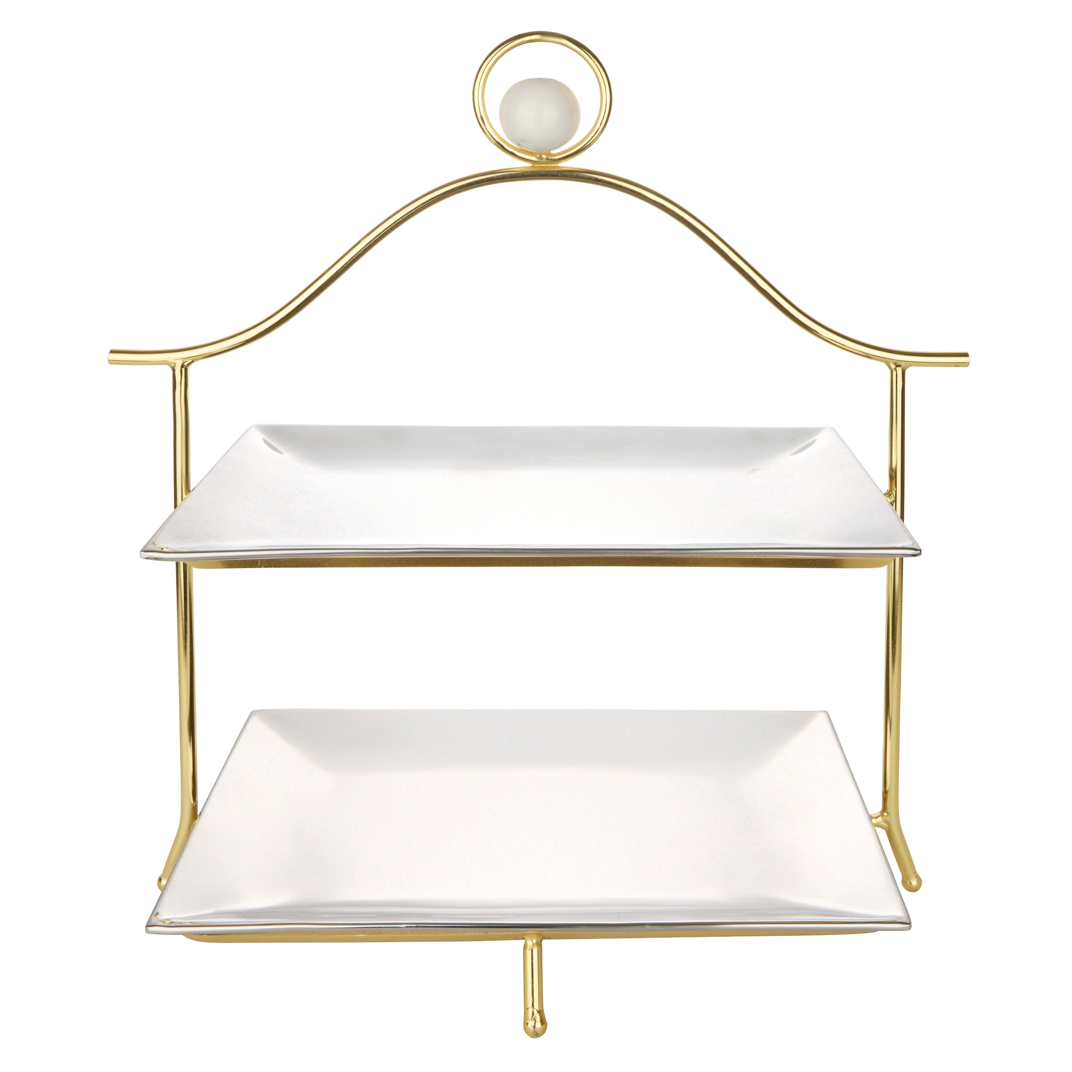 2 Tier Stand Silver with Gold Frame and Ball Knobs