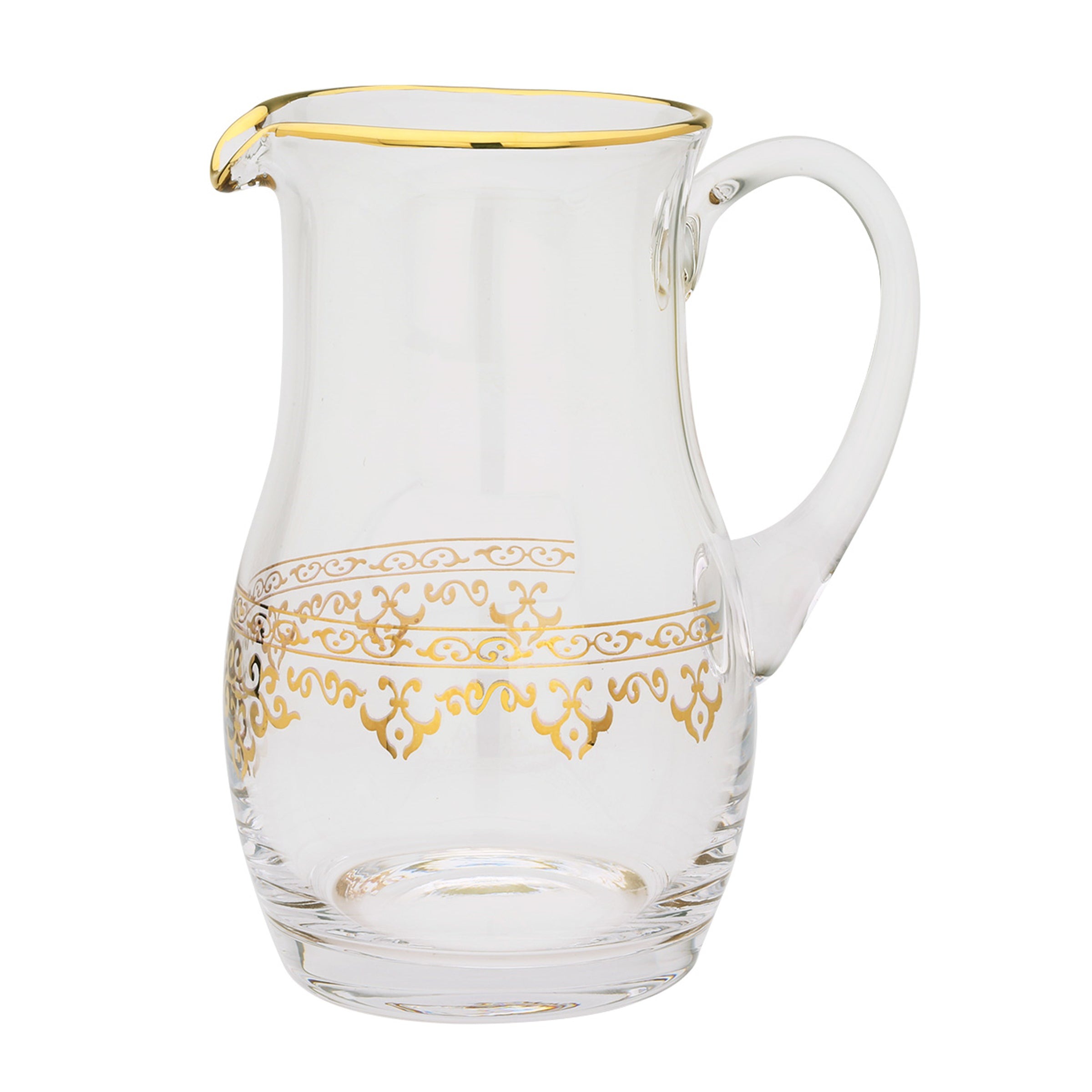 Glass Pitcher with Gold Design