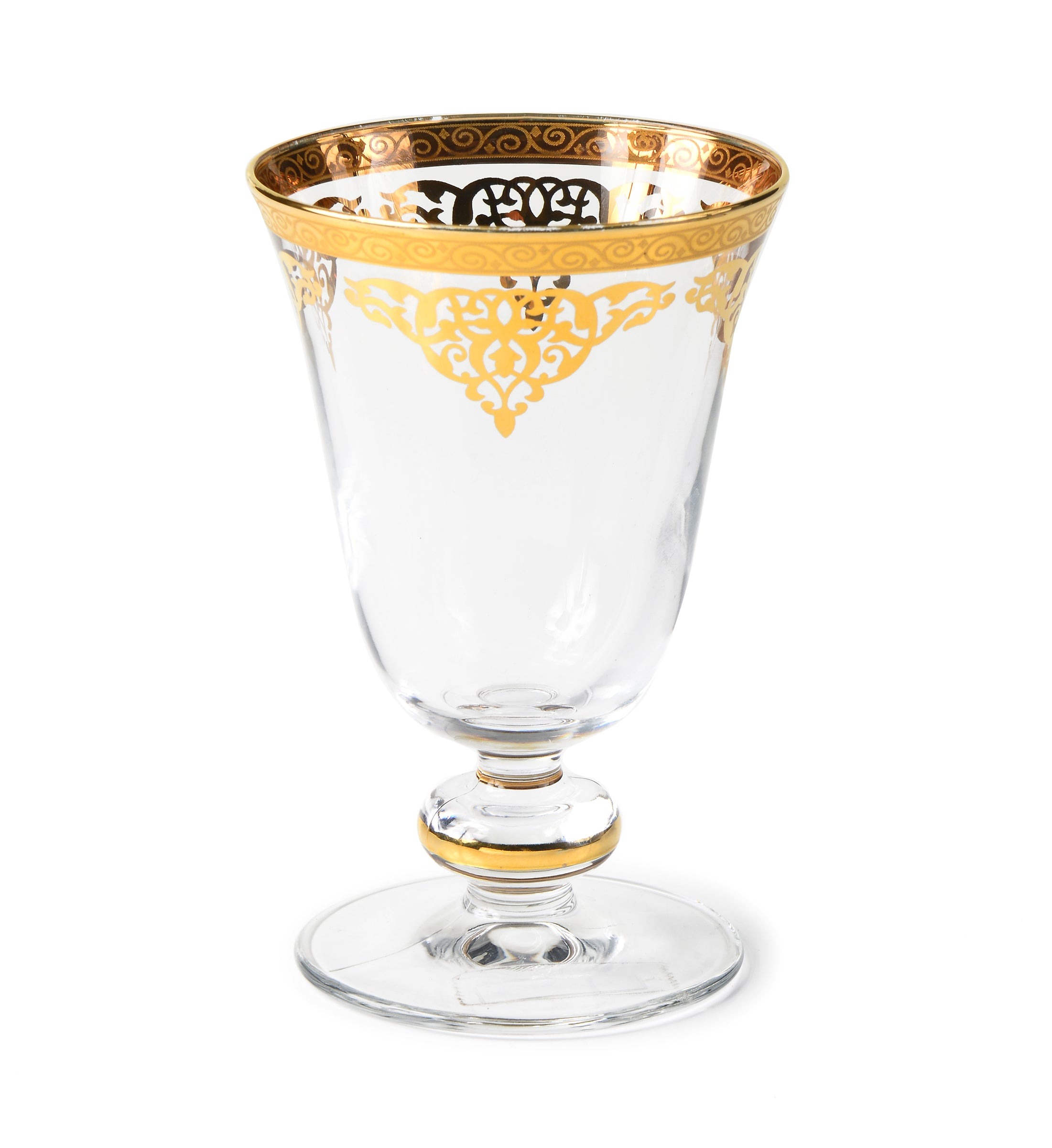Set of 6 short Stem Glasses w Gold Design