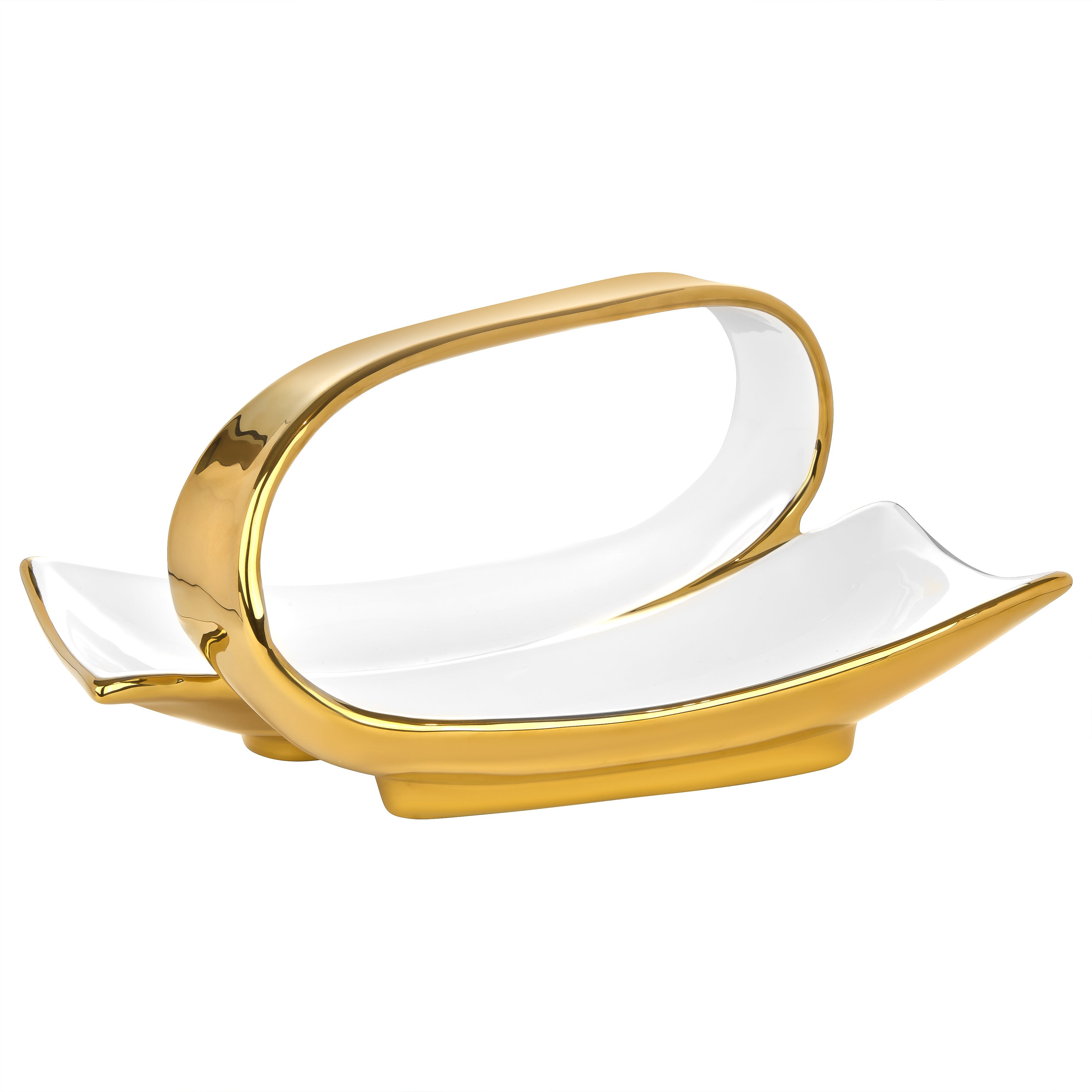 12" Ceramic 2 Sectional Dish with Gold Outside