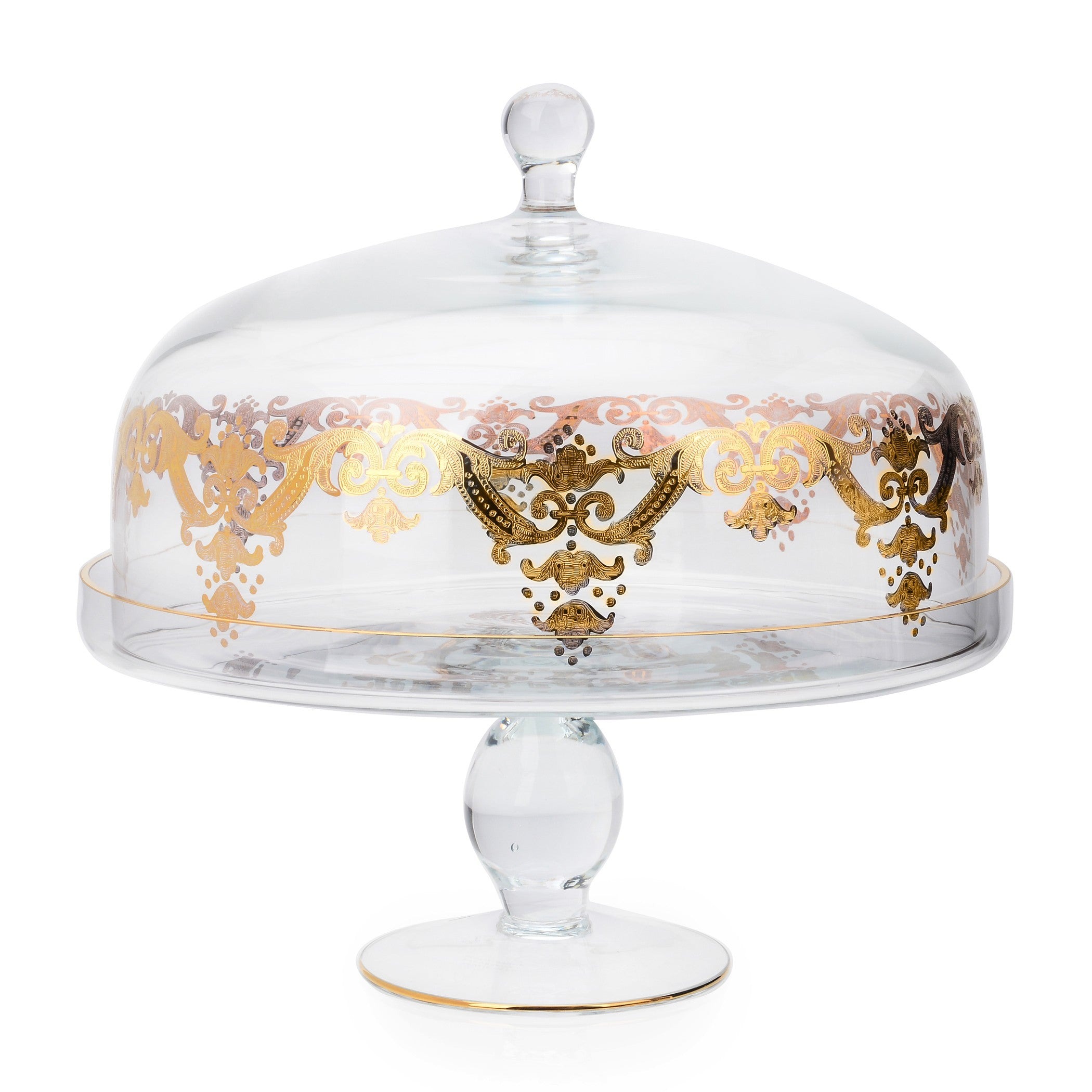 Dome Cake Plate-Rich 24k Gold Artwork 12"D x 15"H