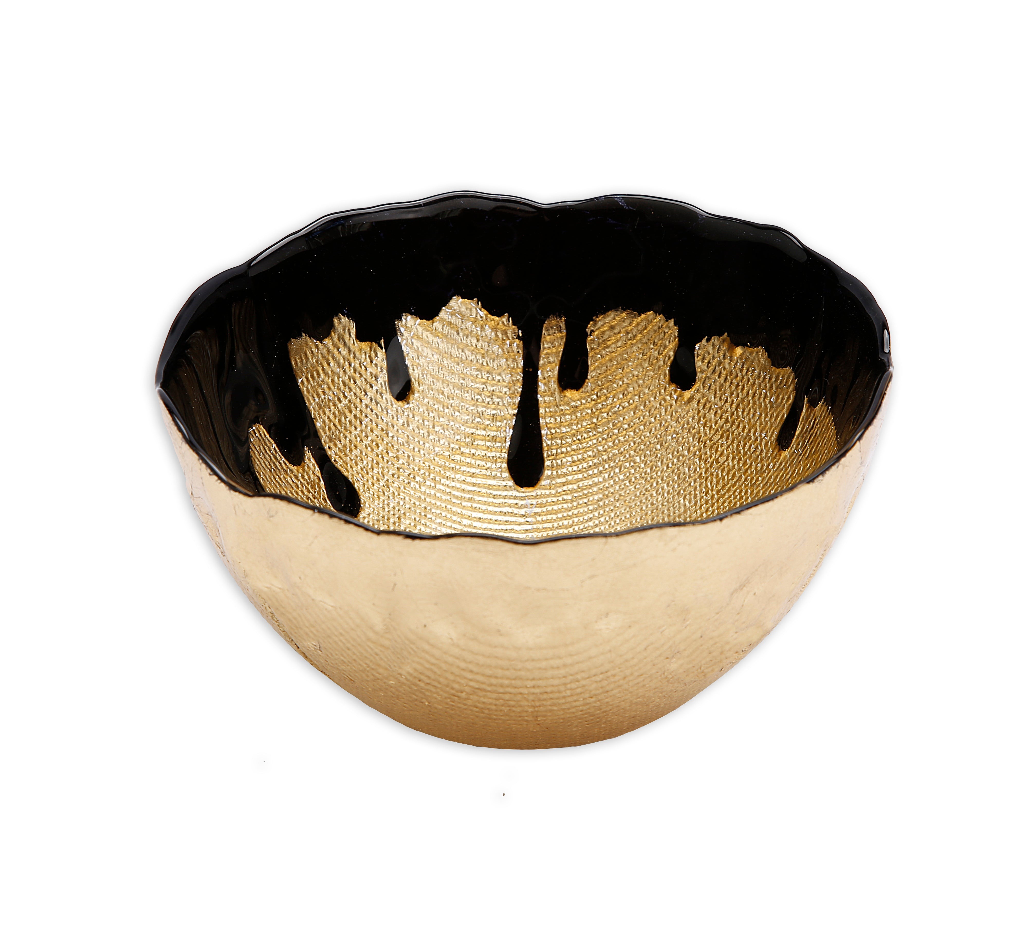 Black Dipped Gold Dessert Bowl - 6"D