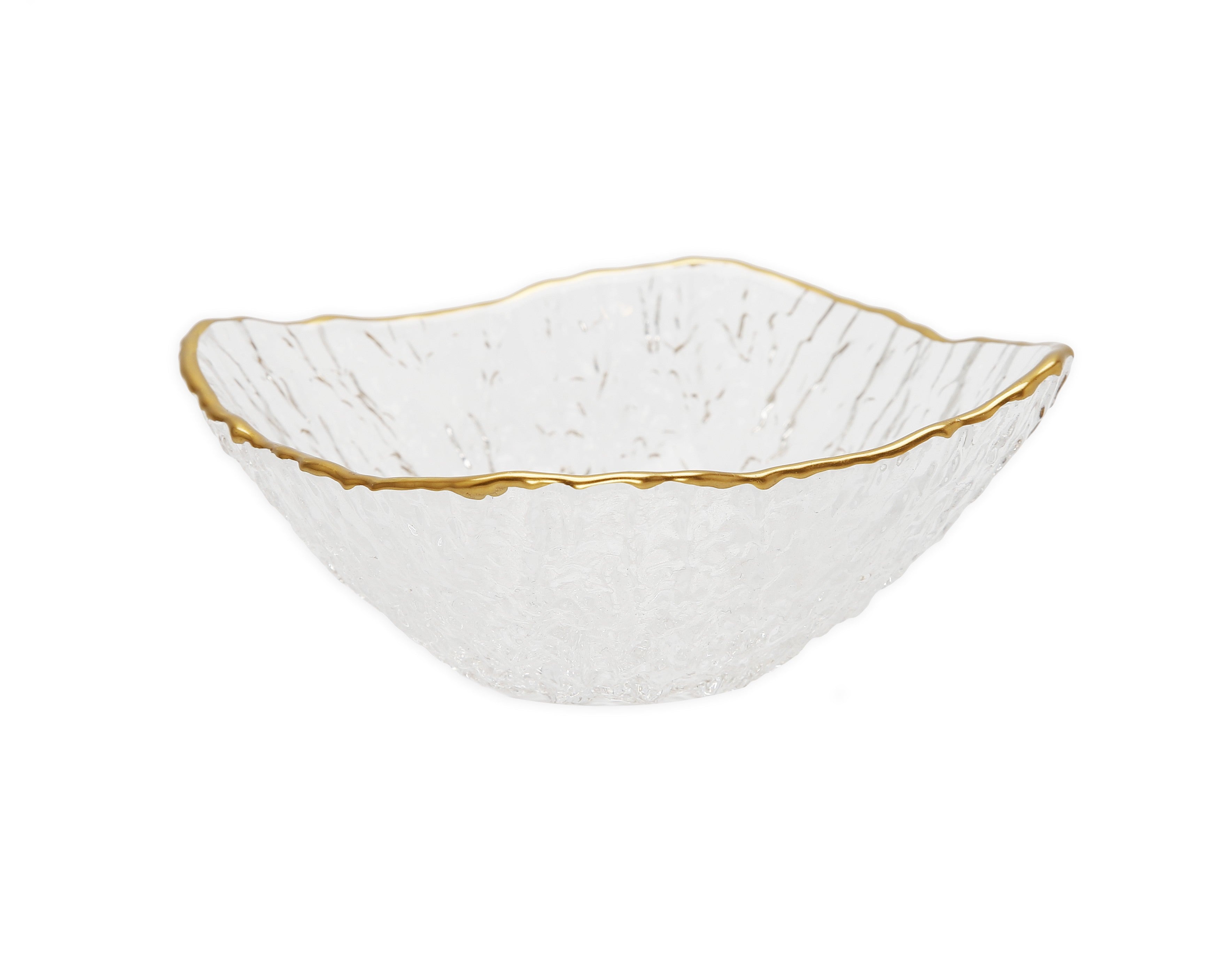 Set of 4 Crushed Glass Square Dessert Bowl with Gold Rim - 4.75"L x 4.75"W x 2"H