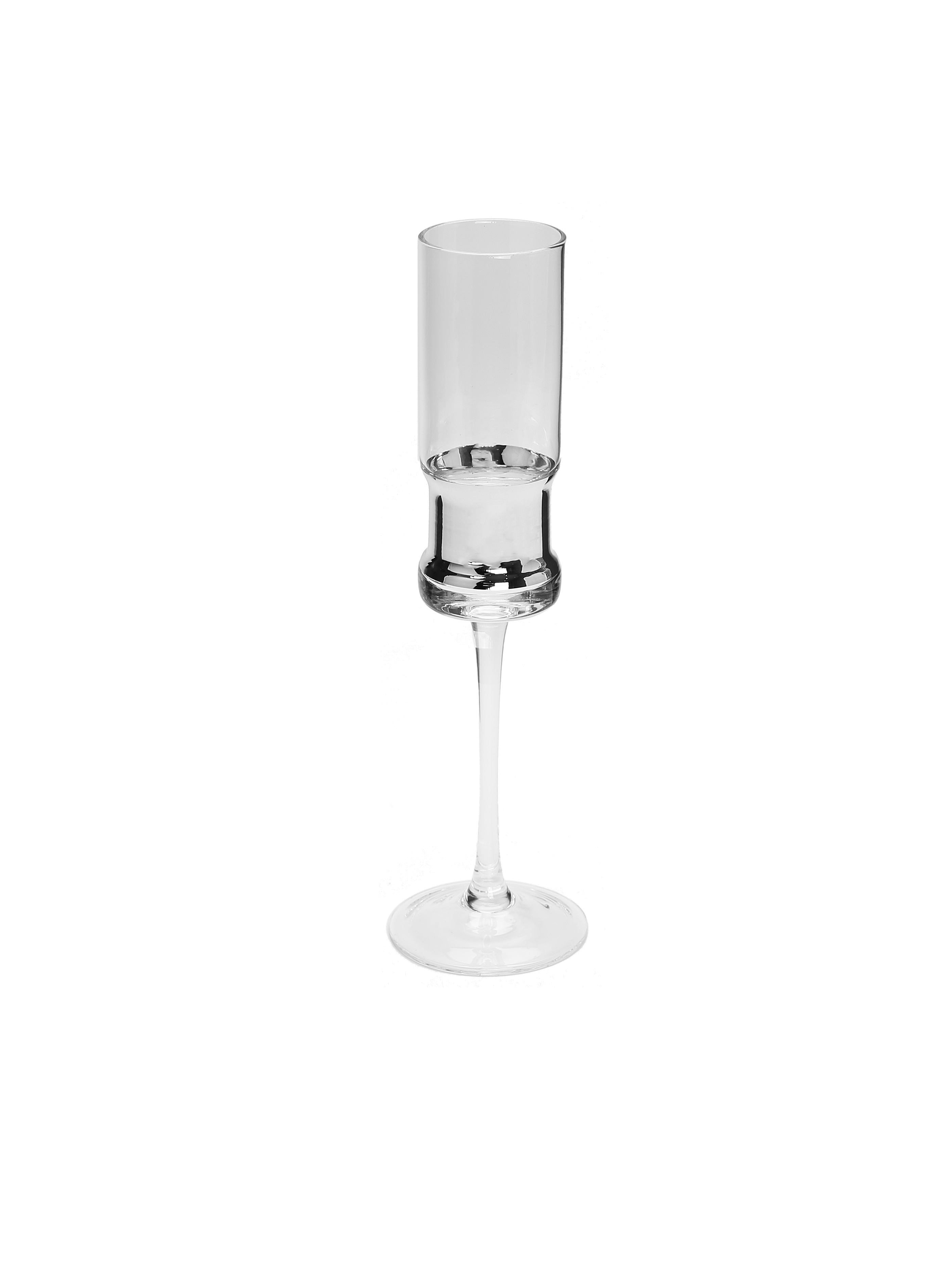 Set of 6 Flute Glasses with Silver Stripe Clear Base