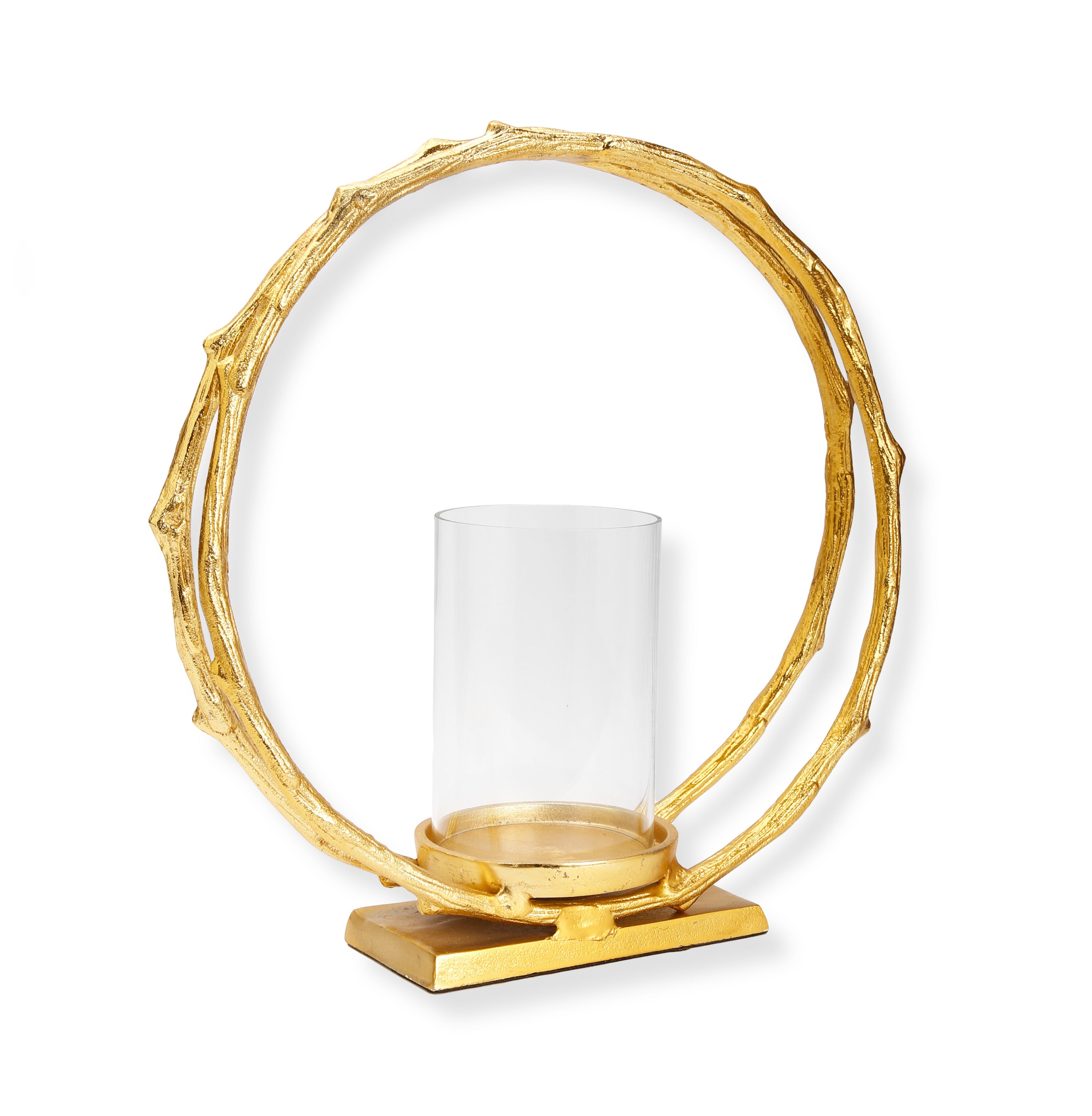 Gold Circle Hurricane Candle Holder Small 4.75"D 7.5"H