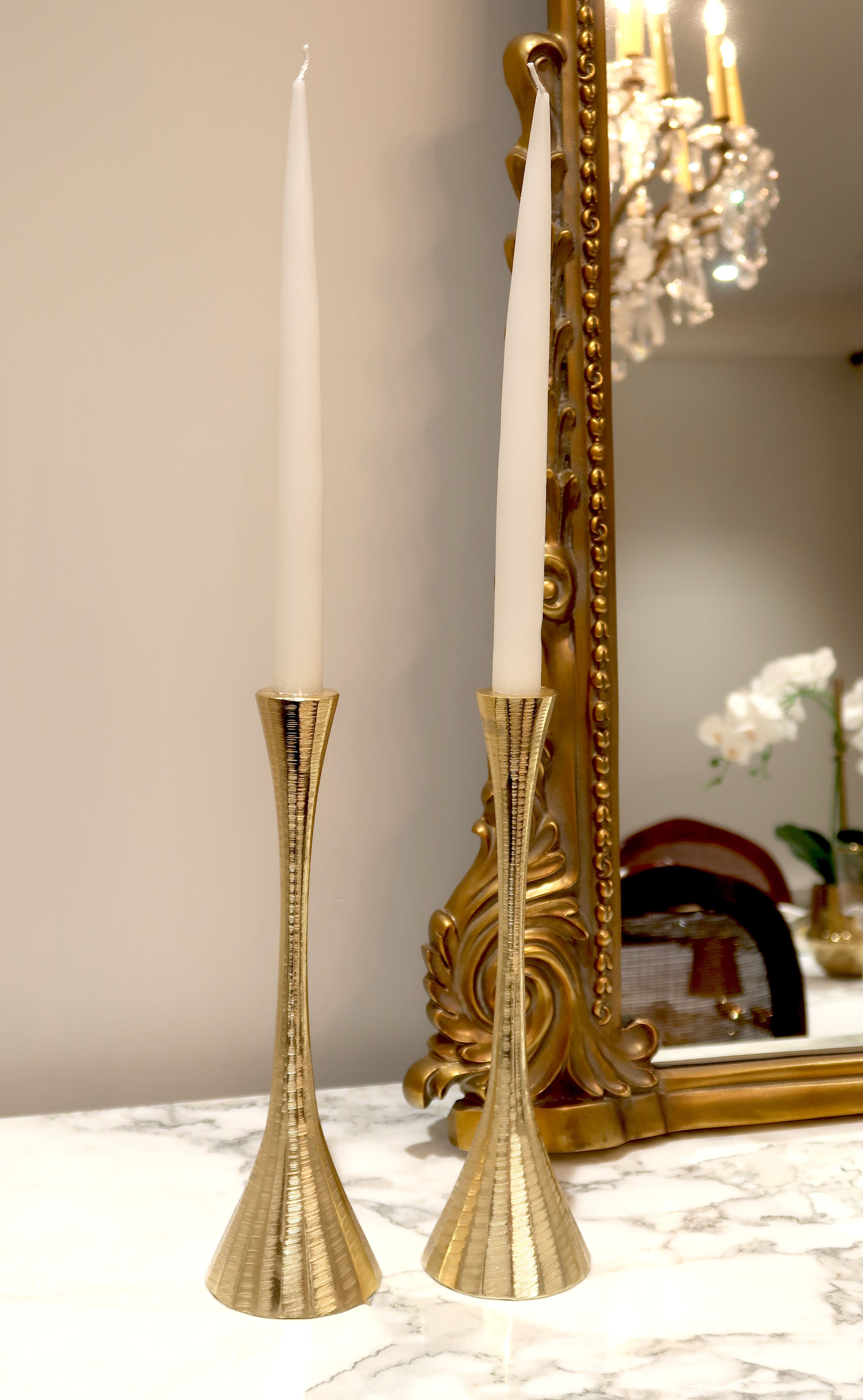 Set of 2 Gold Geometric Candlesticks - 9"H