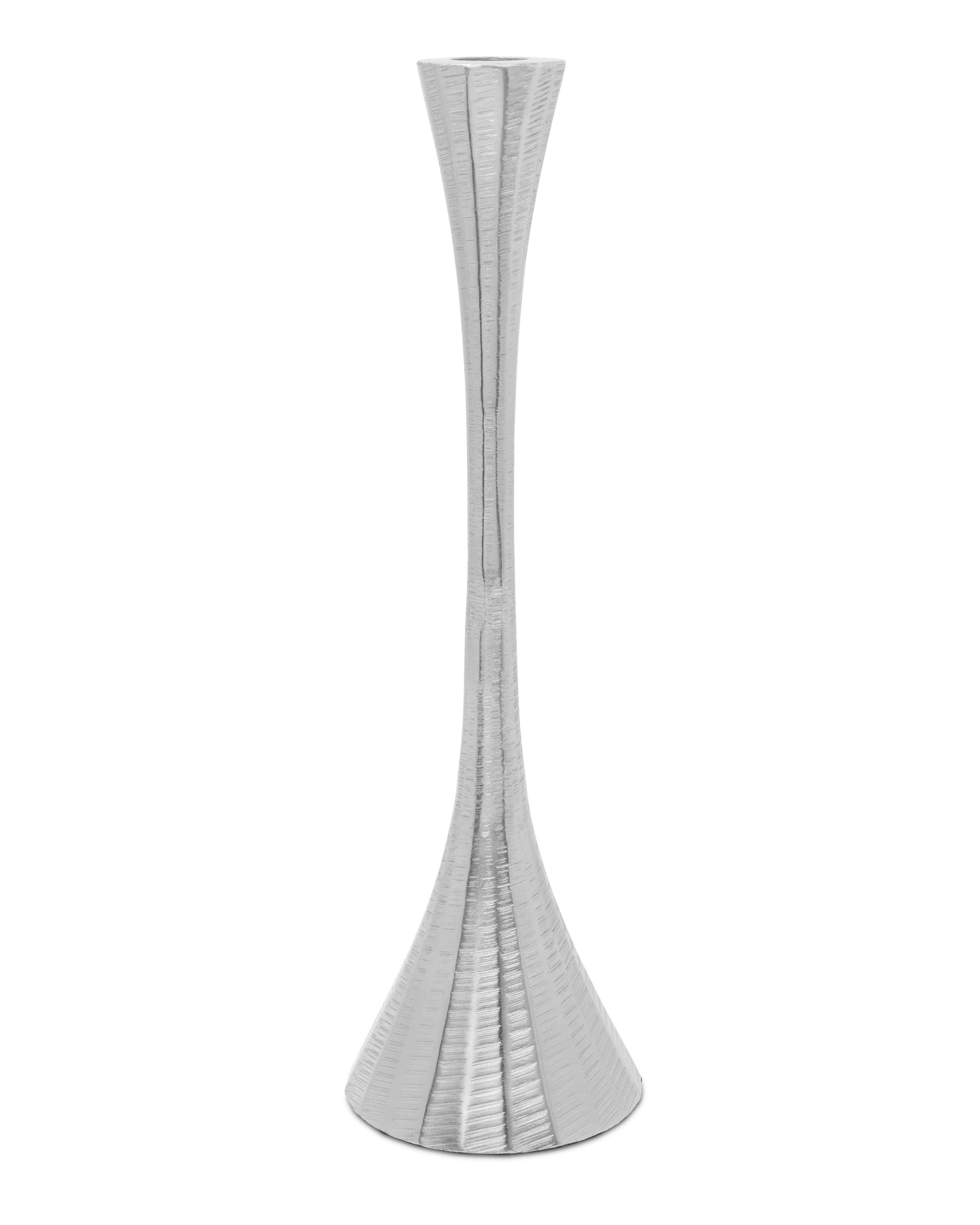 Set of 2 Silver Geometric Candlestick - 9"H