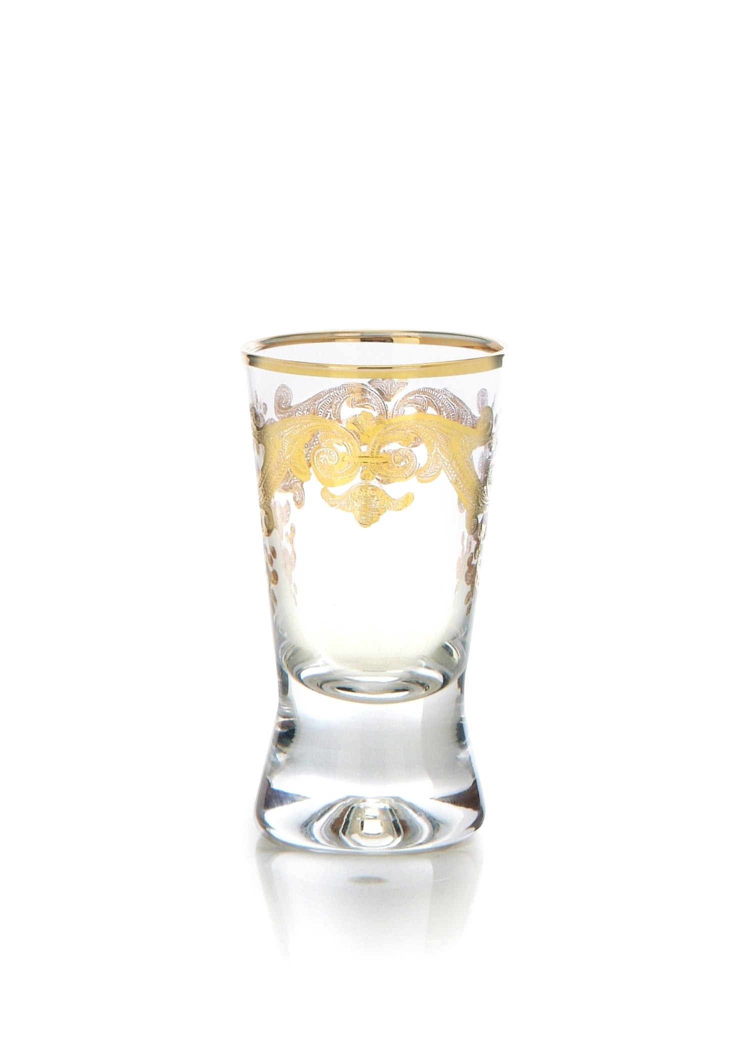 Set 6 Liquor Gl. w Rich 24K Gold Artwork- 2.75"H x 1.25"W