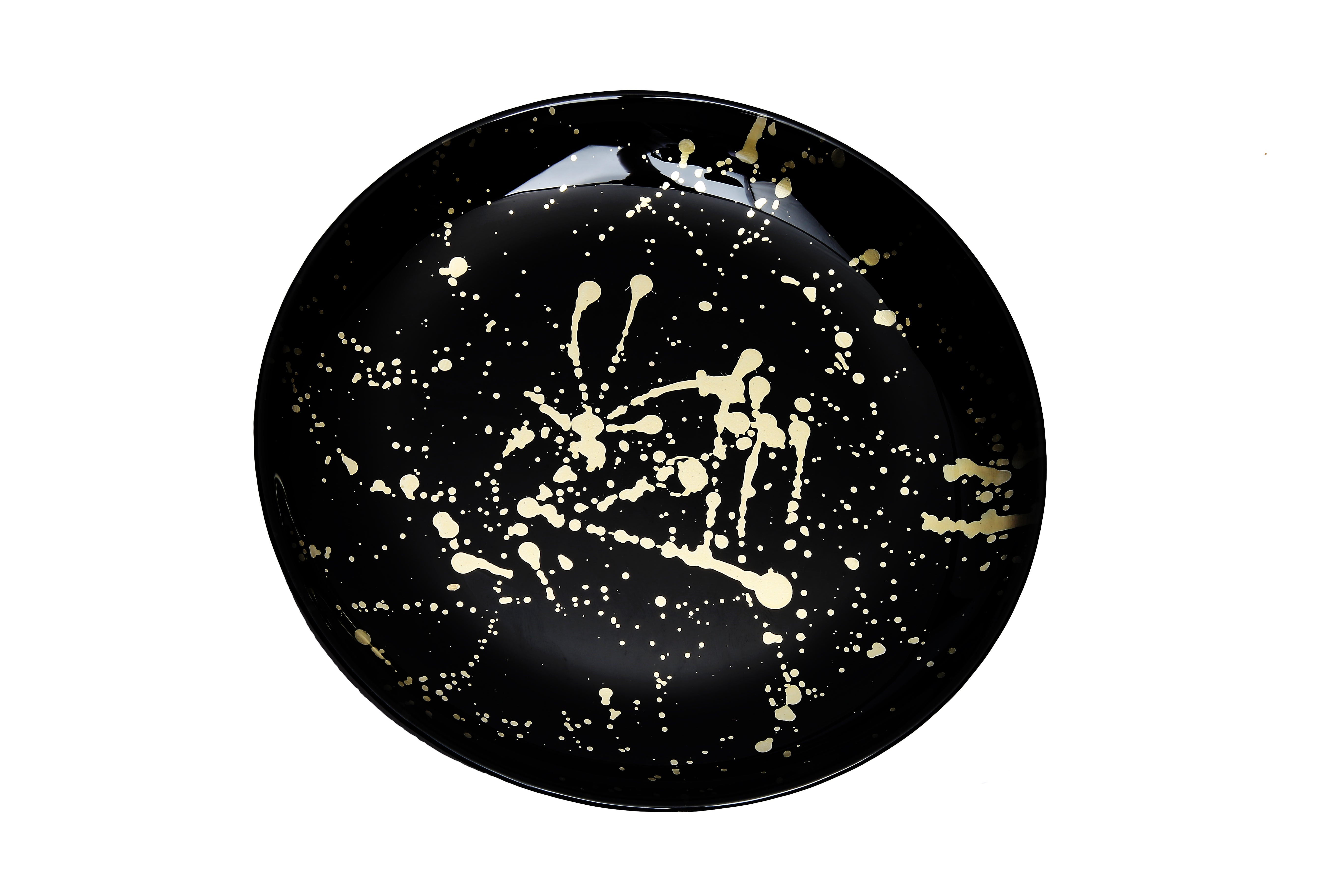 Set of 4 Black 8" Plates with Splashy Gold Design