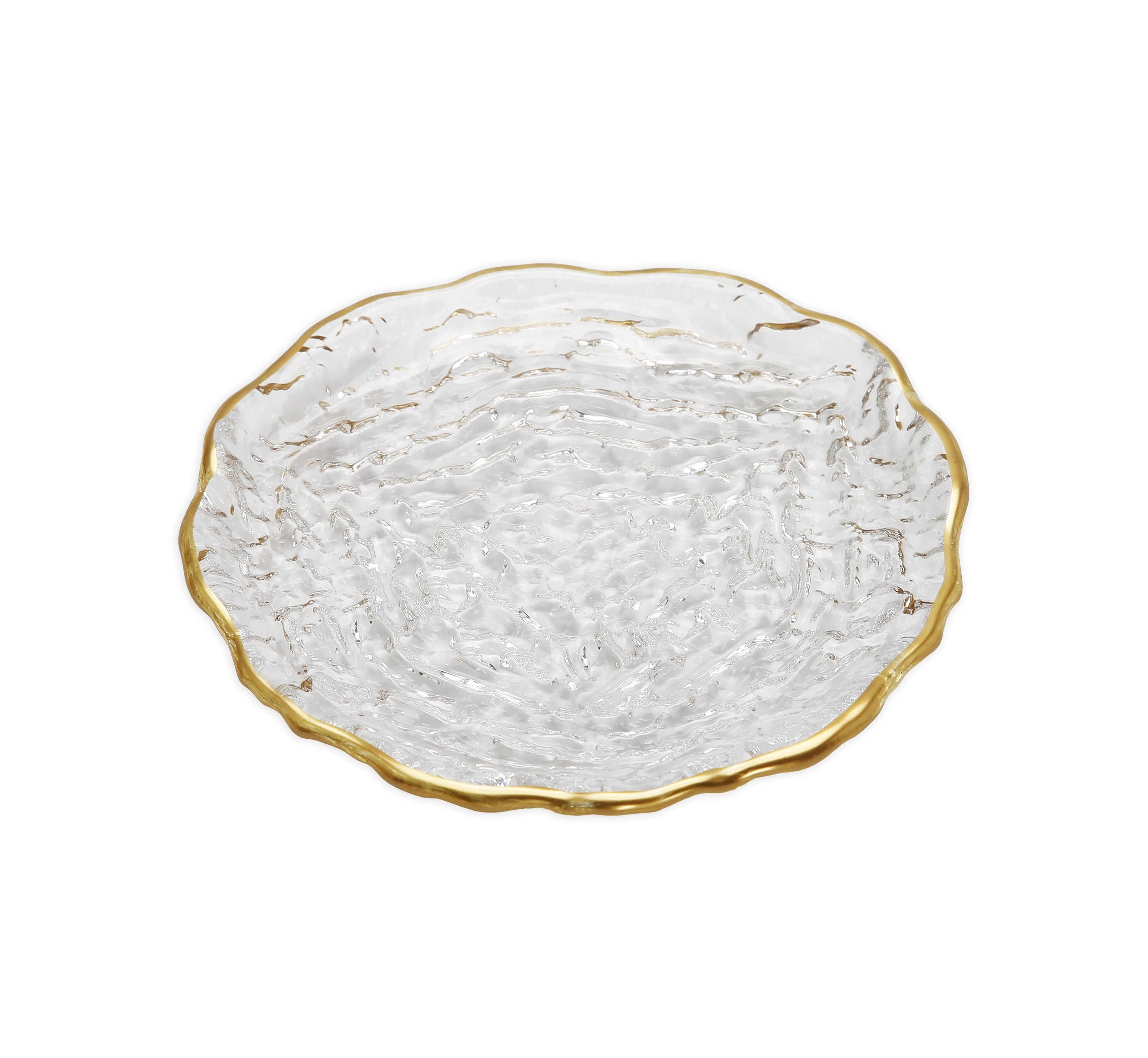 Set of 4 Crushed Glass Salad Plates with Gold Rim - 8.25"D