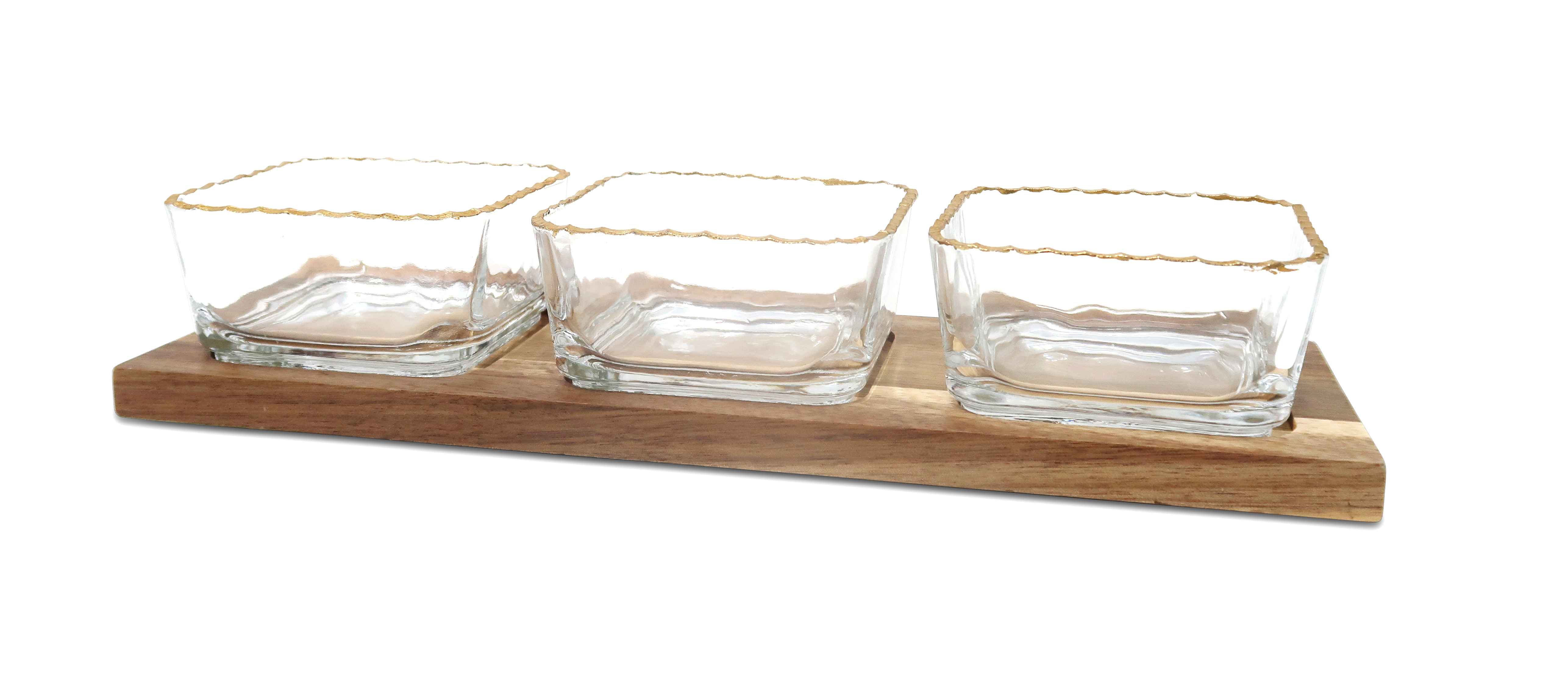3 Bowl Relish Dish Wooden Base